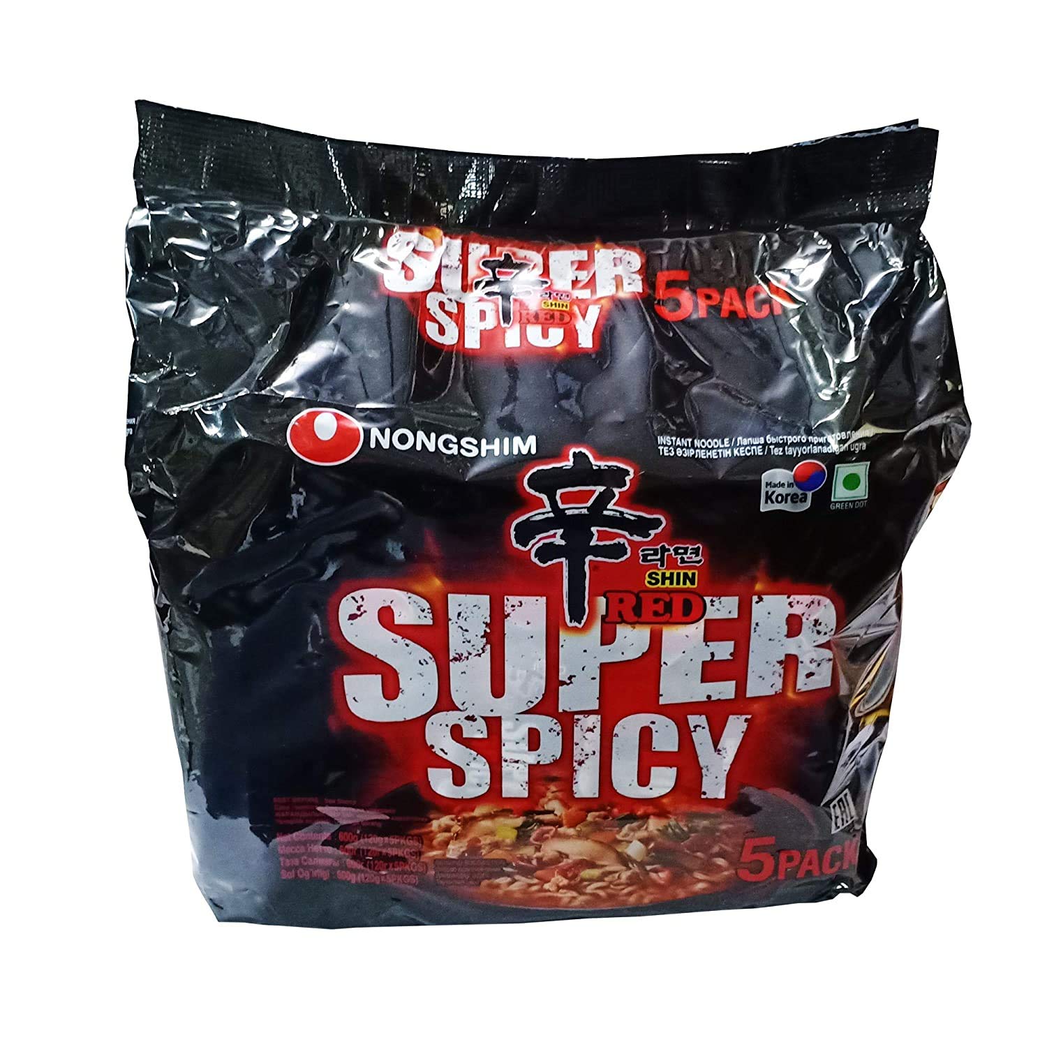 Nongshim Red Super Spicy Instant Noodles, 4.23 oz ℮ 120 g, 5 Pack