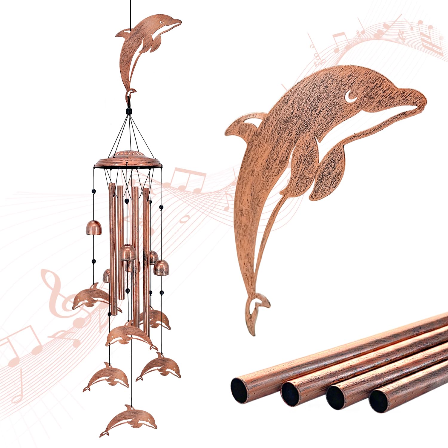 Dolphin Wind Chimes for Outside,Dolphin Gifts for Women/Men/Sympathy Gift/Memorial Gifts/Birthday Festival Gifts Metal windchimes Outdoors/Indoors,Patio Decor,Garden Decor,Home,Porch,Yard Decor