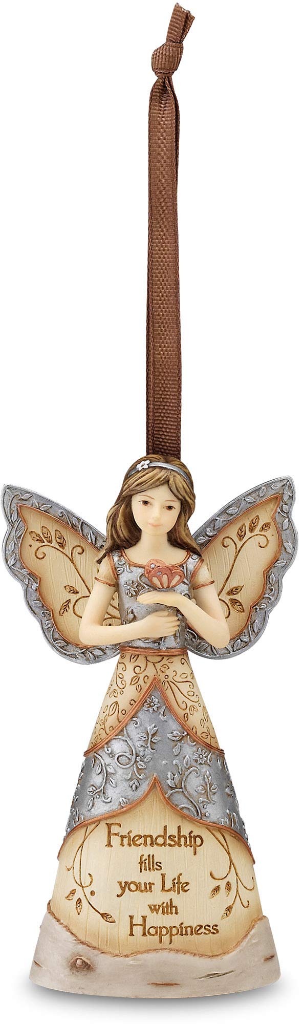 Pavilion Gift Company Friendship Angel Ornament, 4.75", Beige, Silver