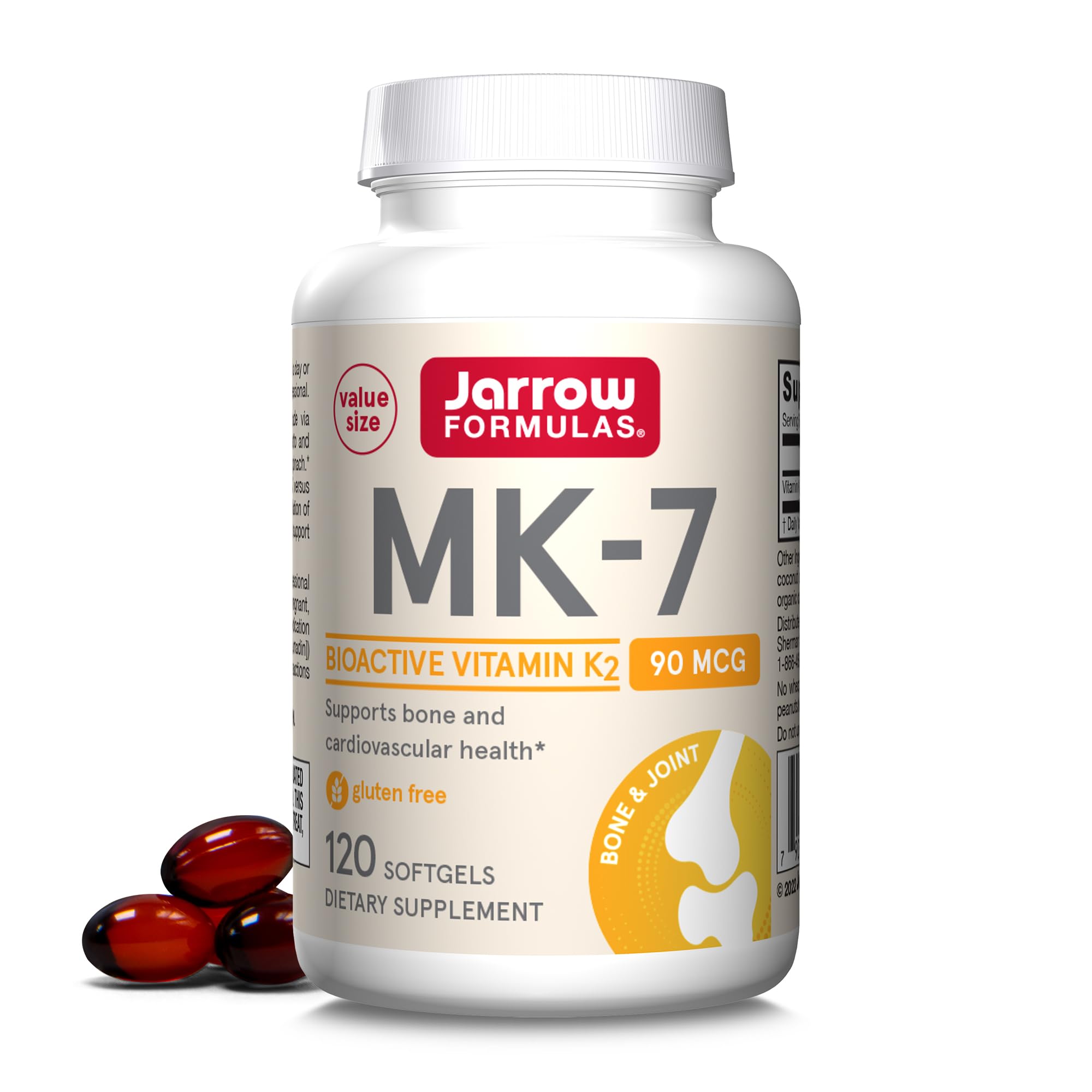 Jarrow FormulasMK-7 90 mcg - Bioactive Form of Vitamin K2 - 120 Servings (Softgels) - For Bone & Cardiovascular Health - Vitamin K2 MK-7 Dietary Supplement - K2 Vitamin Supplement MK-7 - Gluten Free