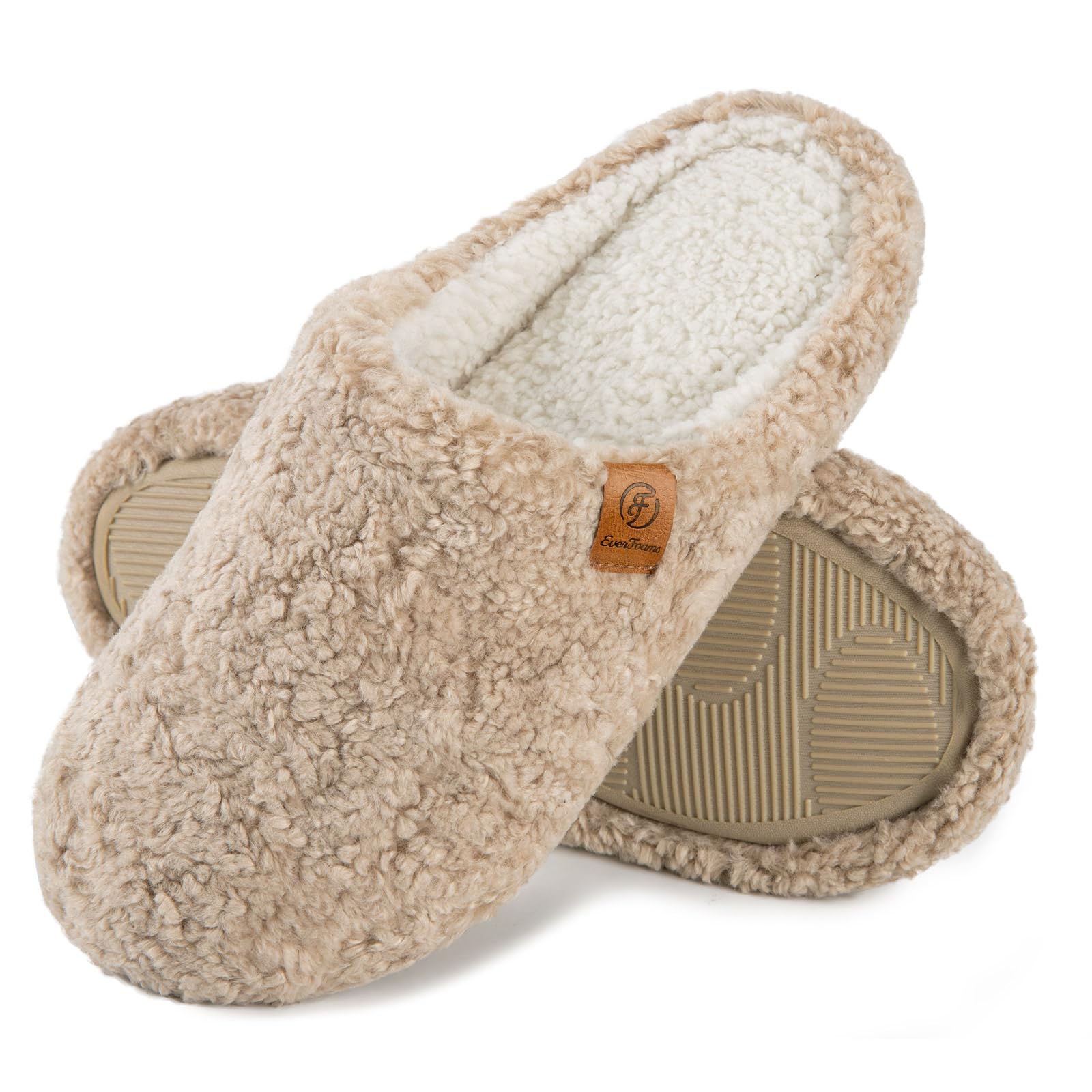 EverFoams Women's Mule Slippers Comfy Warm Shearling Lightweight Breathable Memory Foam Anti-Slip House Shoes