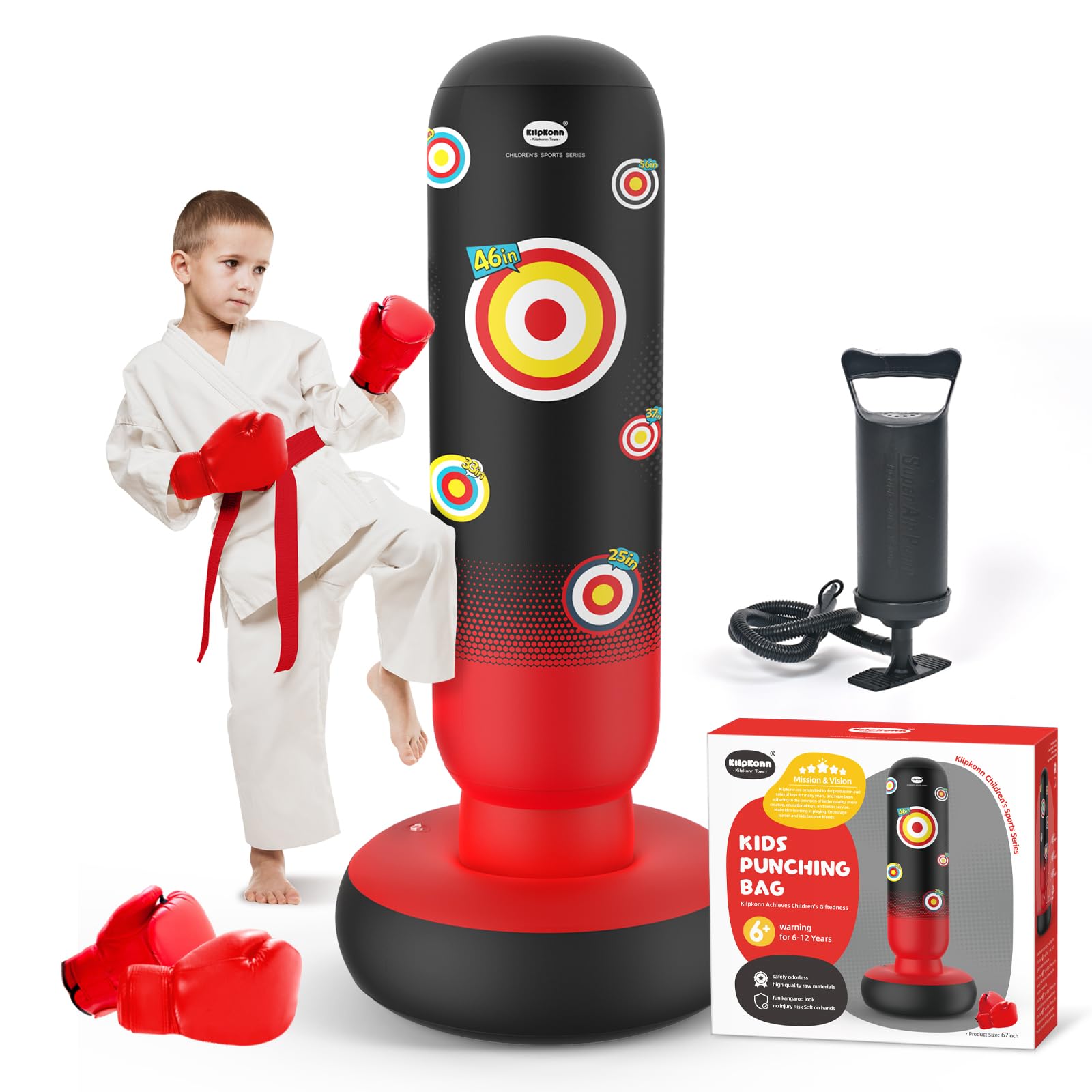 Kilpkonn Punching Bag for Kids, 67" Inflatable Punching Bag with Gloves and Pump