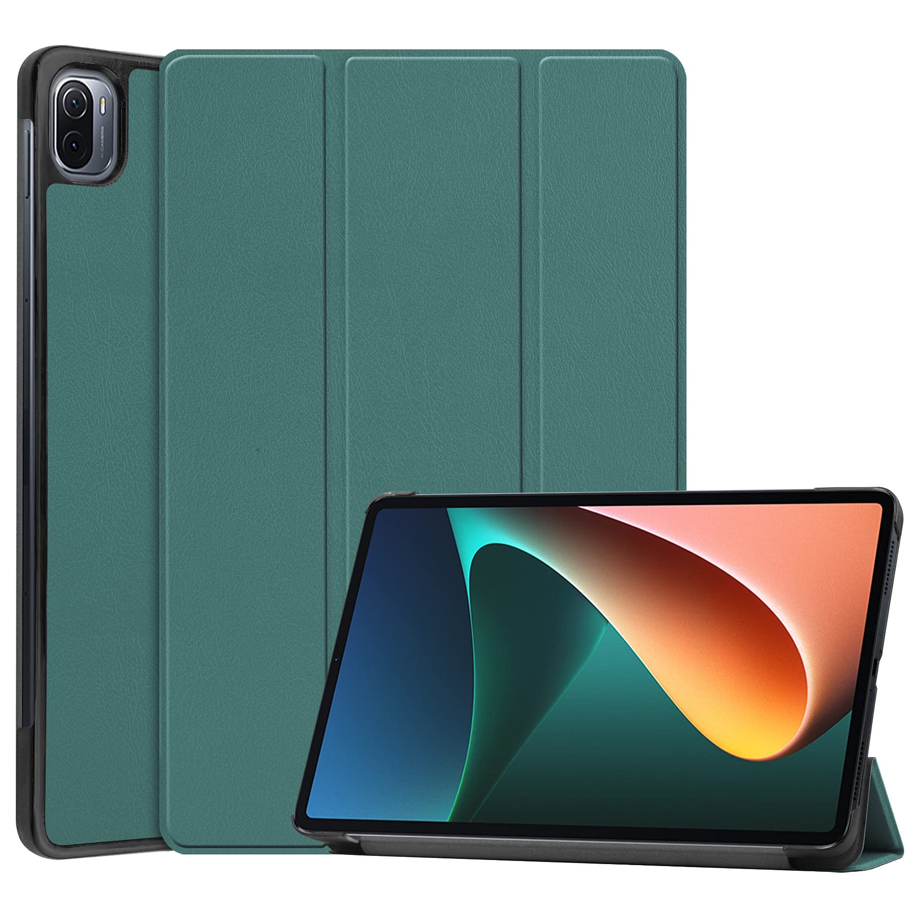 MKL Tablet Case Compatible with Mi Pad 5/Mi Pad 5 Pro, Leather, Folding Stand, All-Inclusive Protection, Tablet Case (Dark Green)