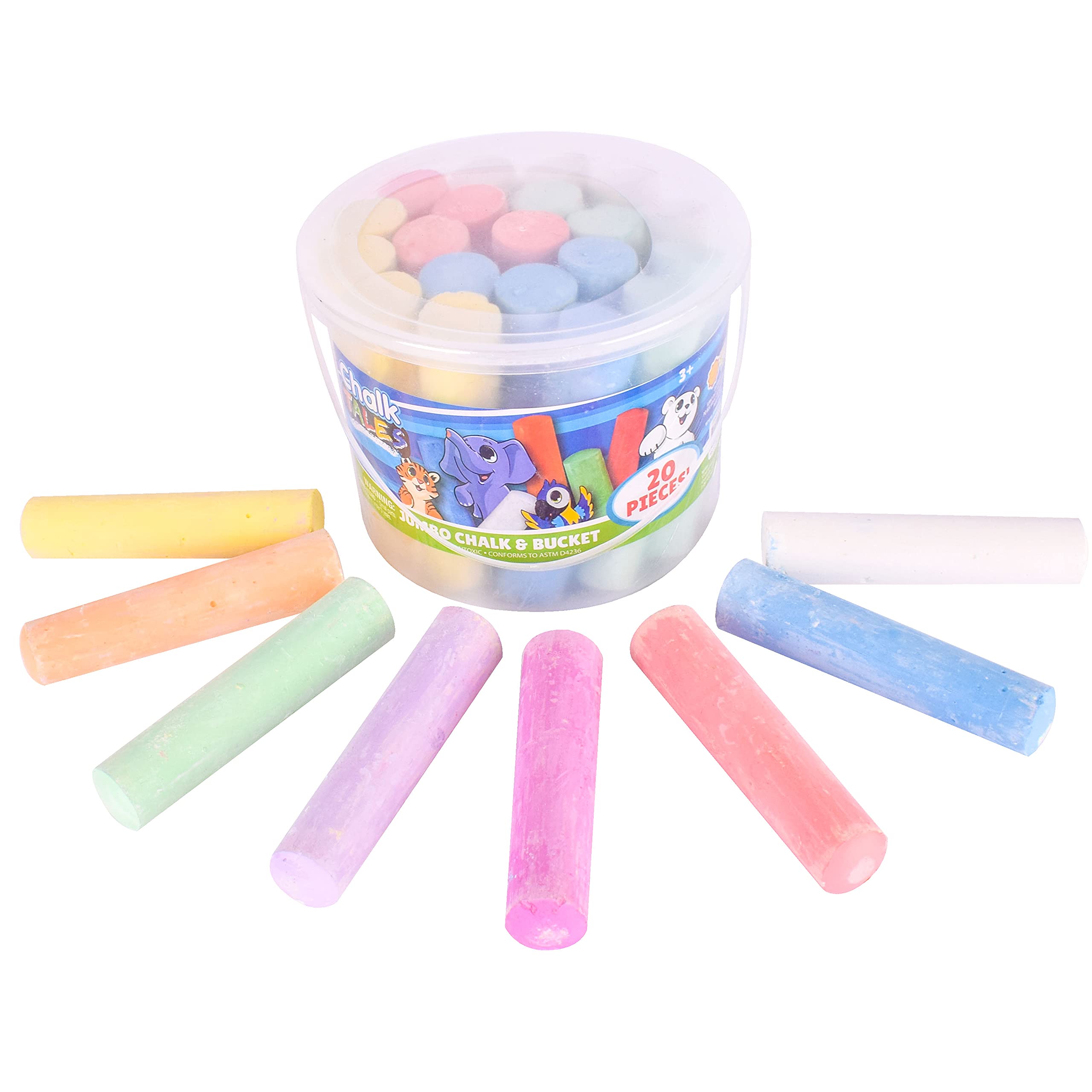 Sunny Days Entertainment 20 Piece Sidewalk Chalk Play Set for Kids | Nontoxic Outdoor Jumbo Chalk Set with Storage Bucket