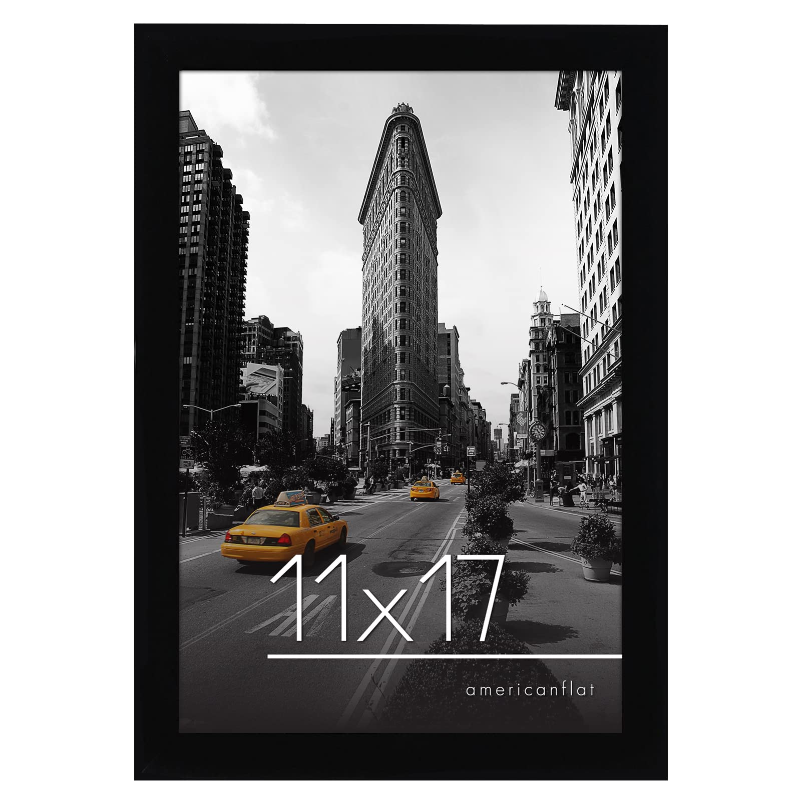 Americanflat11x17 Picture Frame with Shatter-Resistant Glass - Gallery Style Frame with Engineered Wood - Signature Collection - Photo Frame for Wall Display - Black