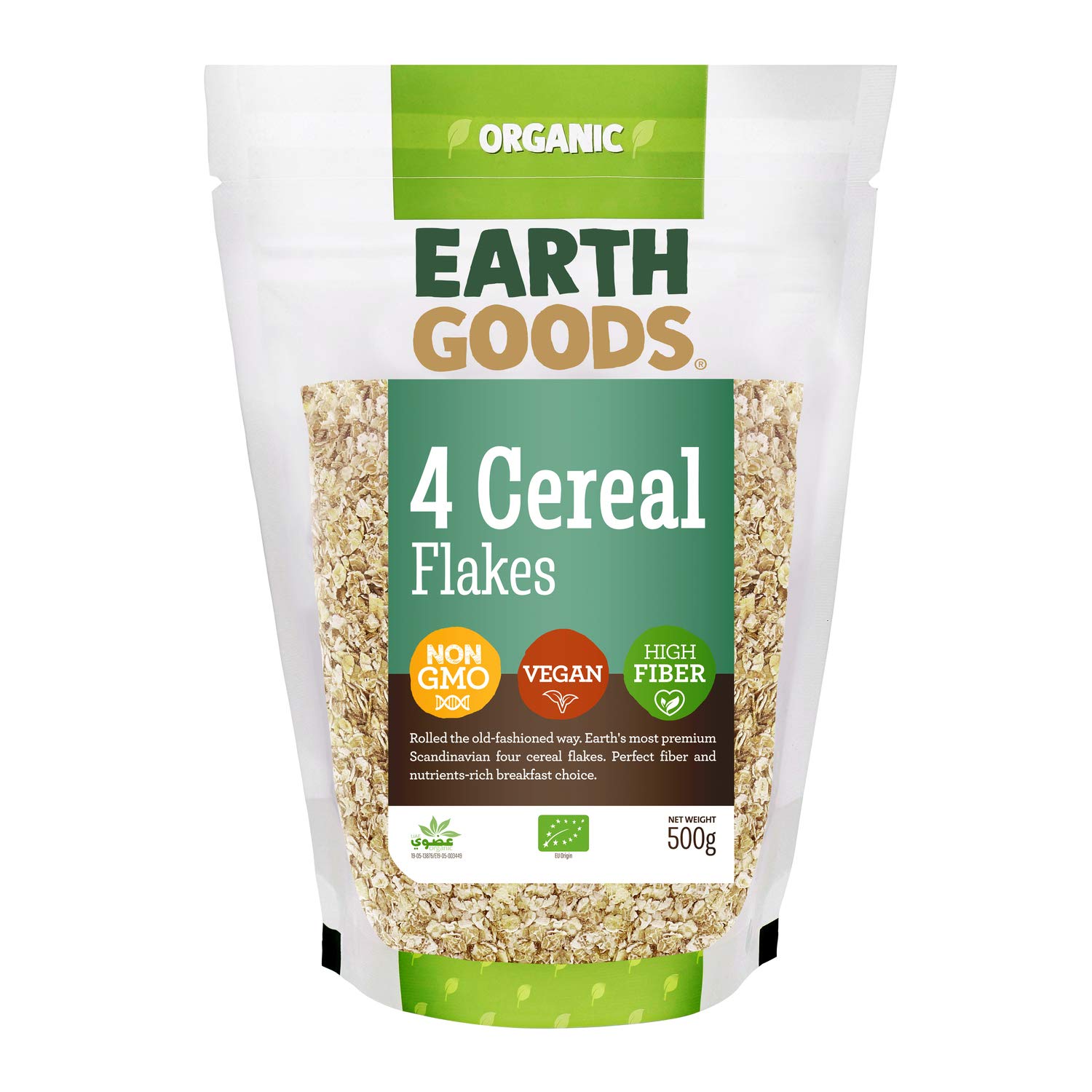 Earth GoodsOrganic 4 Cereal Flakes, Non-Gmo, Vegan, High Fiber 500G