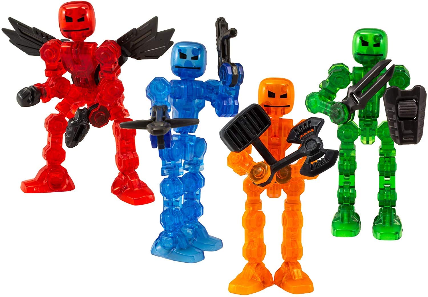 KlikbotZing, Series 1 Heroes, Complete set of 4 Poseable Action Figures with Weapons, Includes Axil, Helix, Cosmo and Cannon, Translucent