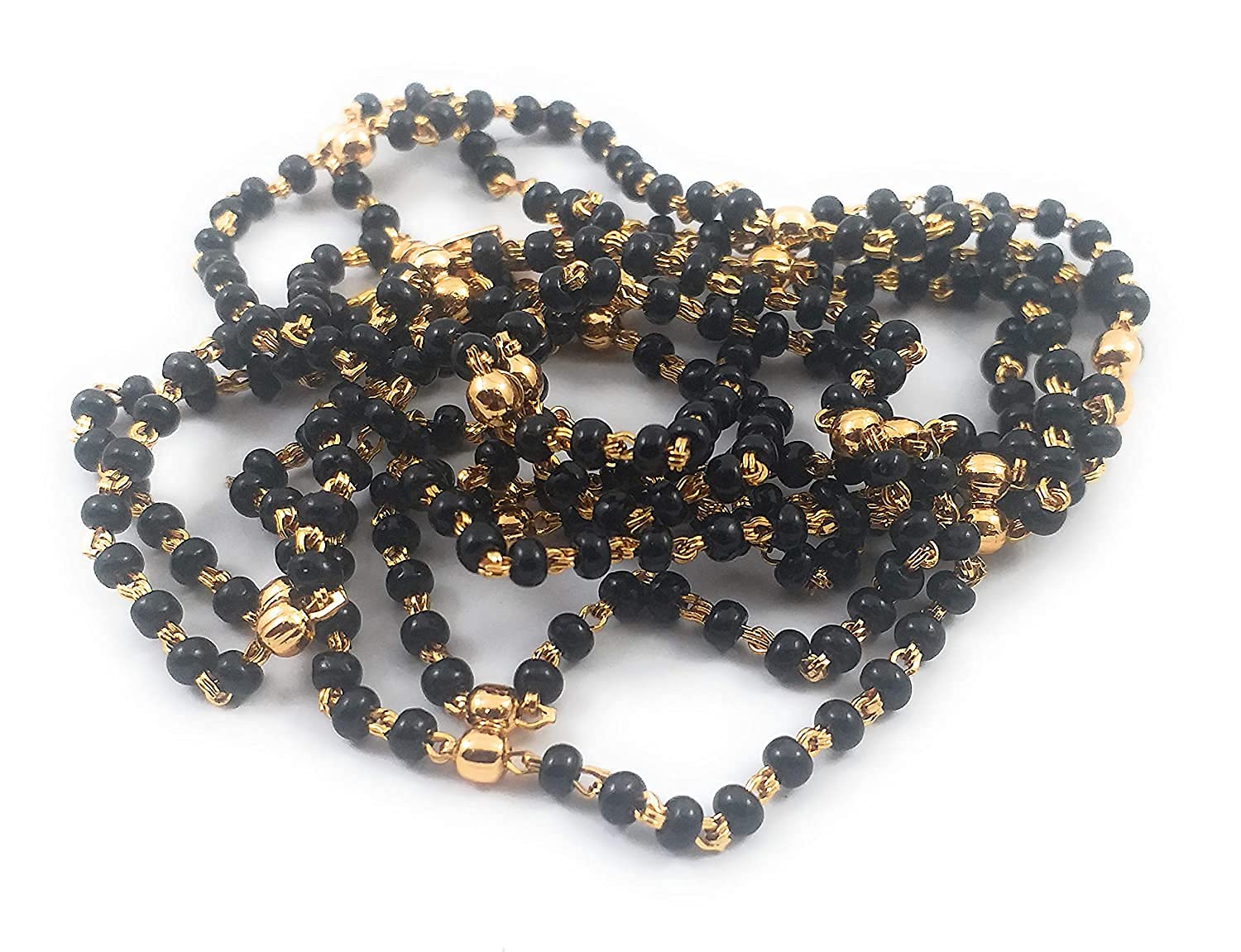 CIJ 1 Gram Micro Copper Gold Plated Traditional Designer Trendy Black Beads Golden Chain for Women