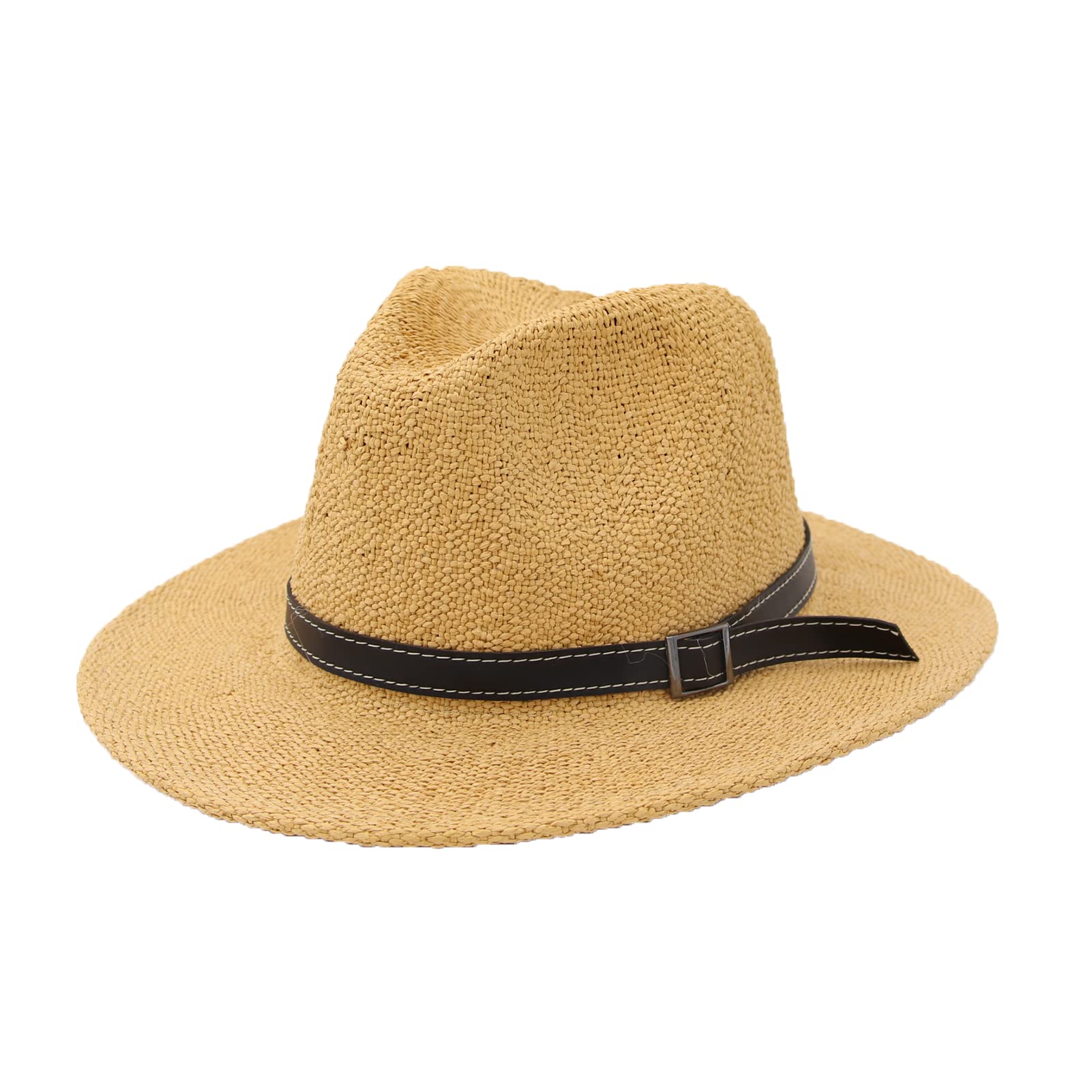 NAMANANA Fashion Panama Hat Fedora UV Protect Summer Sun Hats Male Women Beach Cap Flat Brim hat Brown, Brown, M