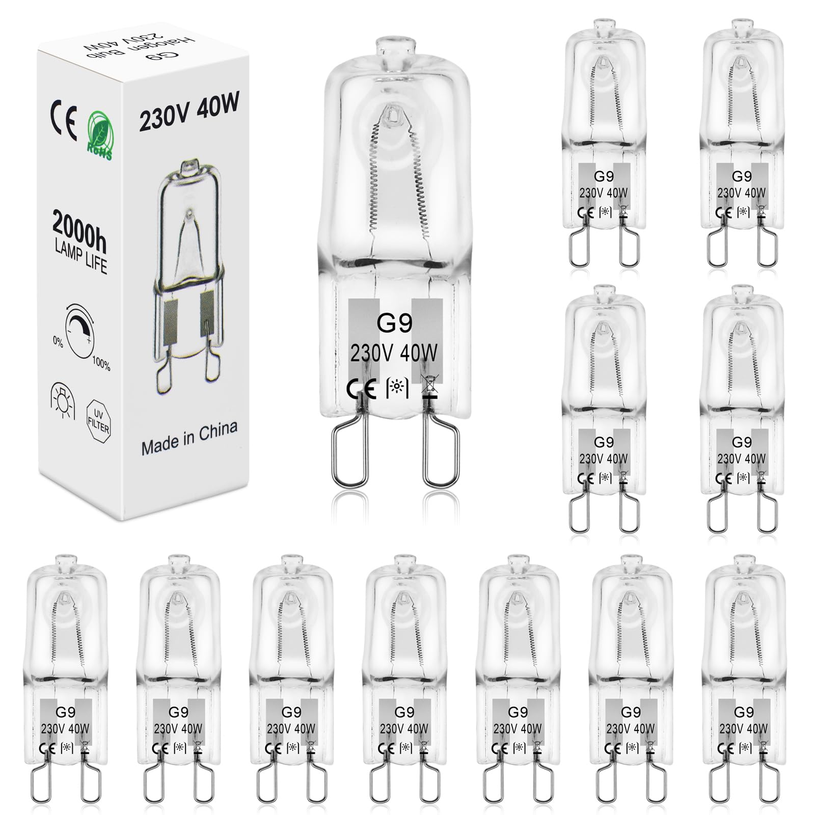 BROTOU G9 40W Halogen Bulbs, 230V 500LM 2800K Warm White Capsule Bulbs, Dimmable (12 Pack, 40, Watts)