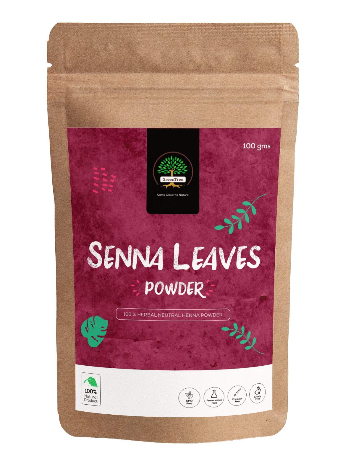 GreenTree Herbal Senna Leaves/Neutral Henna/Cassia Obovata Powder for Hair and Skin Care (100 Gms)