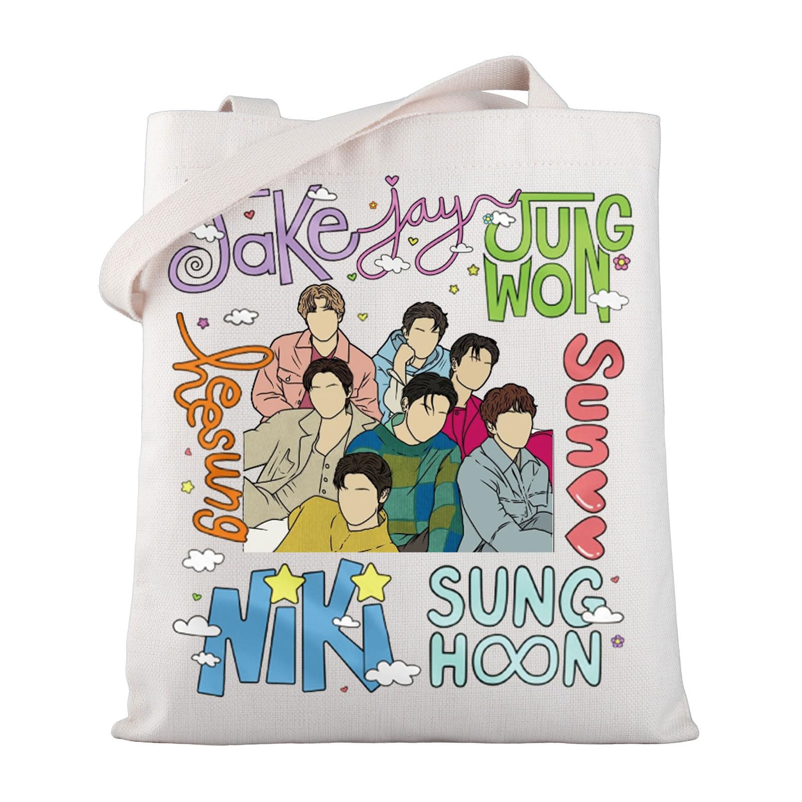 WSNANGKorea Boy Group ENHA Gifts ENHA Album Canvas Tote Bag K-POP Music Lovers Reusable Shopping Bag K-POP Merch