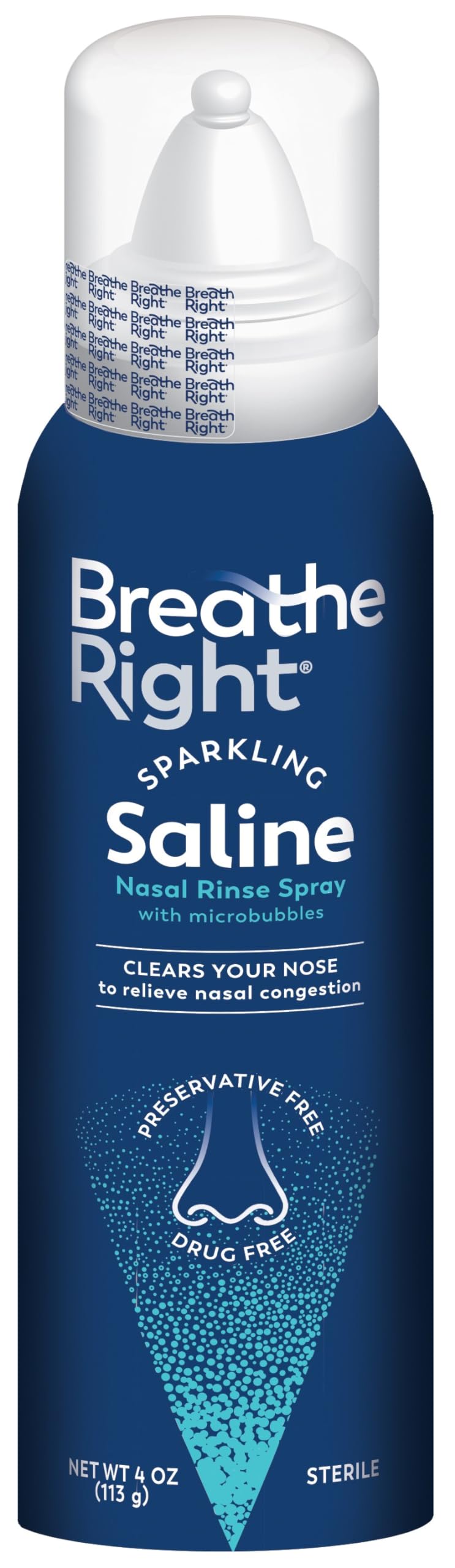 Breathe Right Isotonic Sparkling Saline Nasal Rinse Spray, CO₂ Infused Nasal Spray, Natural Relief from Stuffy Nose Due to Cold or Allergy, Drug-Free, 1 Can 4.0 oz