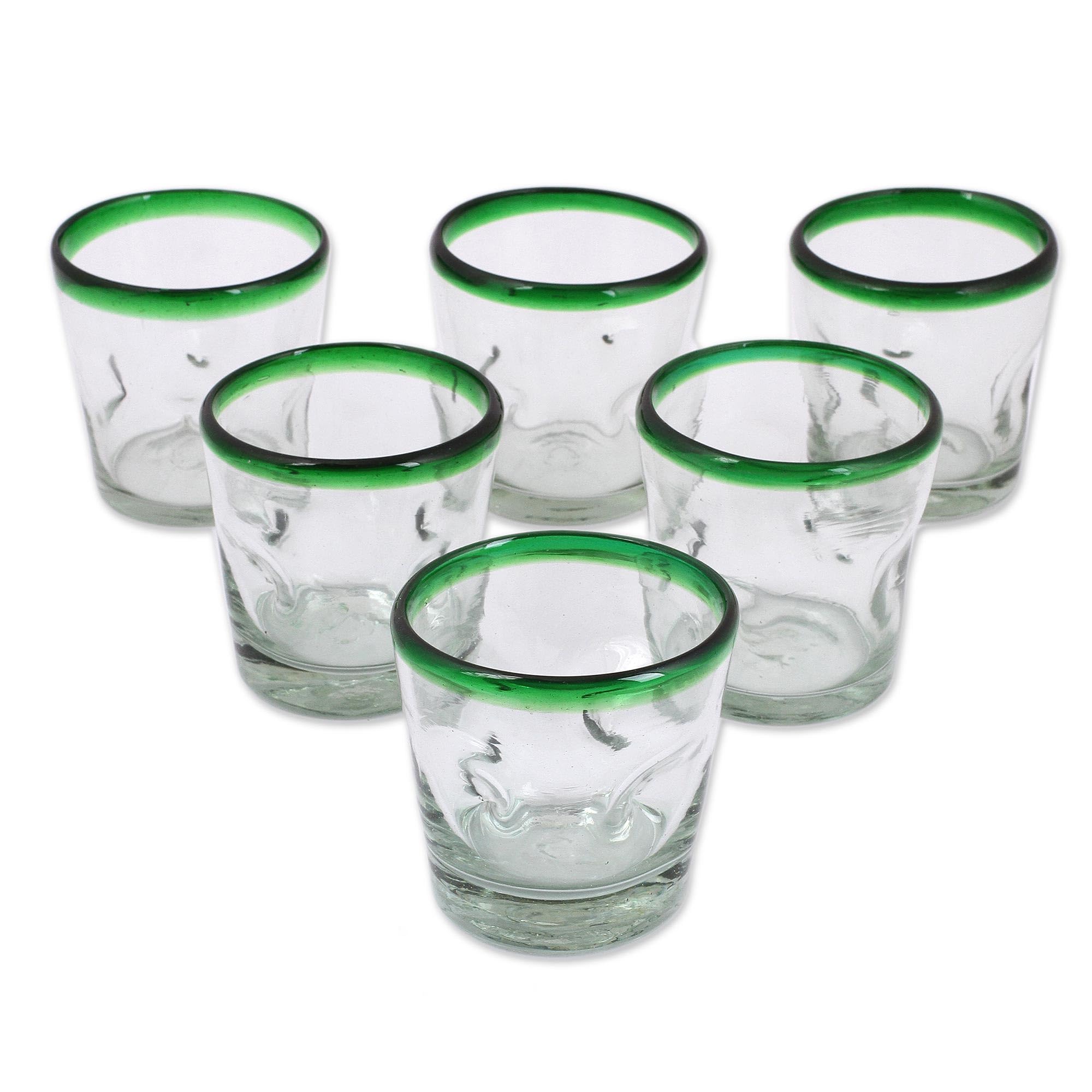 NOVICA Artisan Handblown Recycled Drinking Rim Bar Tumblers (Set of 6) Blown Glass, 6 Count (Pack of 1), Green Clear