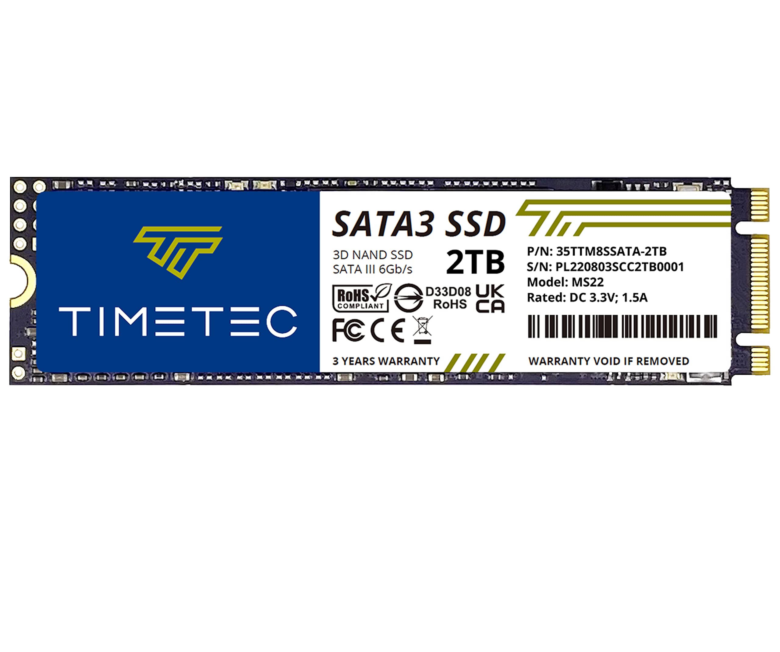 Timetec2TB SSD 3D NAND QLC SATA III 6Gb/s M.2 2280 NGFF Read Speed Up to 550MB/s SLC Cache Performance Boost Internal Solid State Drive for PC Computer Laptop and Desktop (2TB)