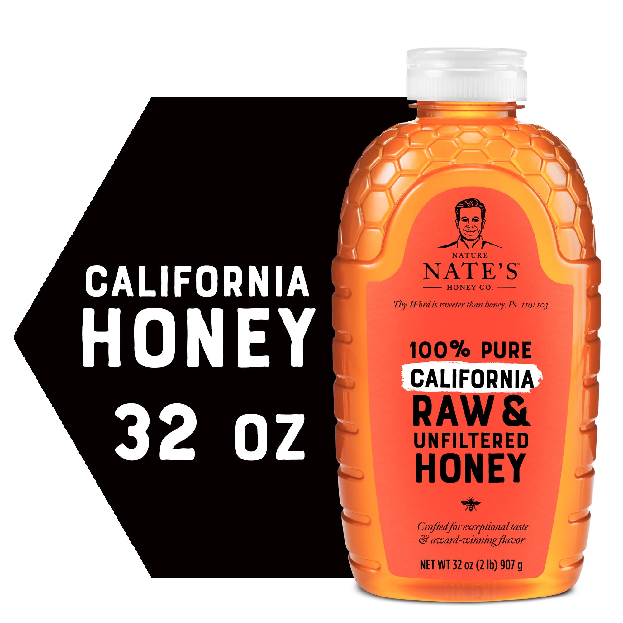 Nate's California 100% Pure, Raw & Unfiltered Honey - 32 oz. Squeeze Bottle - All-natural Sweetener