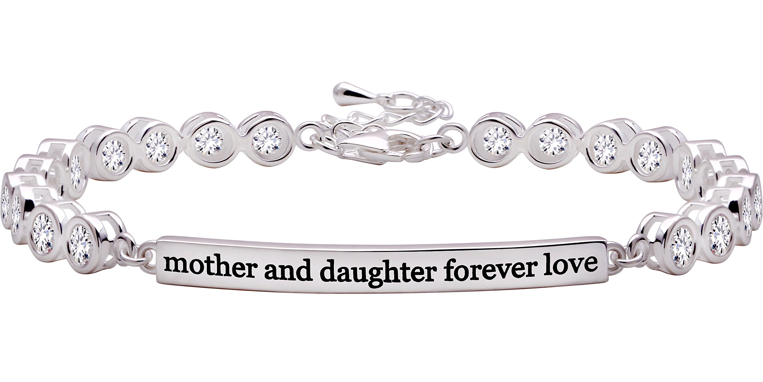 ALOV Jewelry Sterling Silver Mother and Daughter Forever Love Cubic Zirconia Bracelet