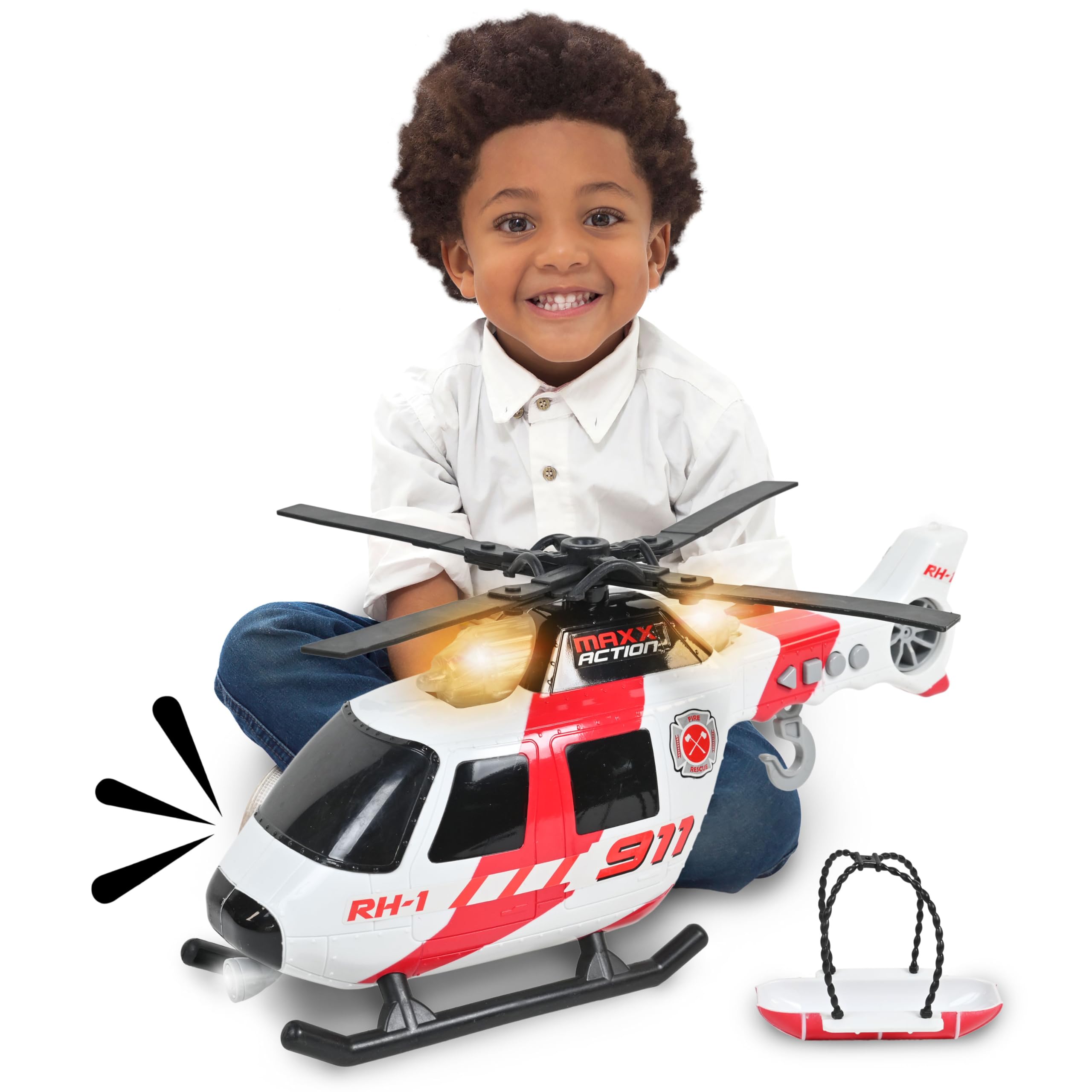 Sunny Days Entertainment Maxx Action Large Helicopter - Lights And Sounds Vehicle With Motorized Turbine And Spinning Rotors - Kids, Multicolor