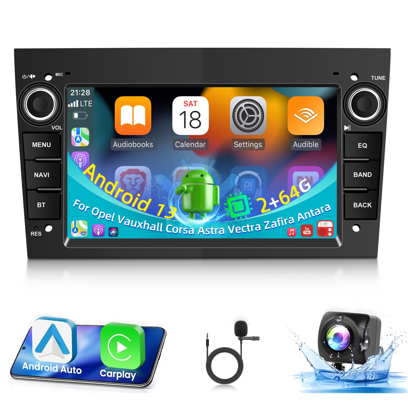 [2G+64G] Car Radio for Vauxhall Corsa Opel Astra, 7 inch Android Touch Screen Vauxhall Stereo, Carplay/Android Auto/HiFi Audio/1080P/WiFi/SWC