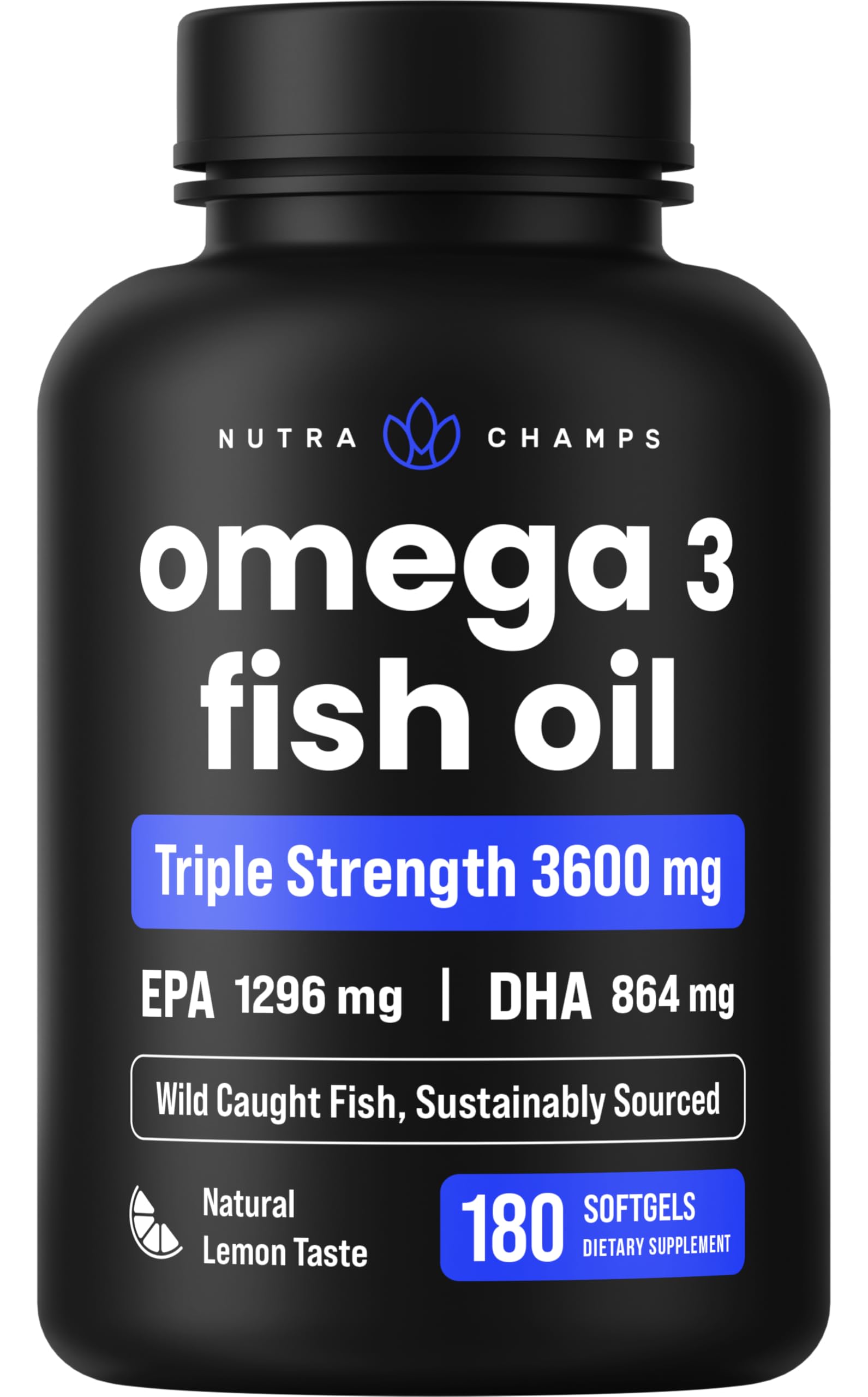 Omega 3 Fish Oil Supplements 3600mg with EPA & DHA | High Potency Omega 3 Supplement to Support Heart, Brain, Joints, Skin, Eyes & Immune Health | 180 Natural Lemon Burpless Fish Oil Capsules