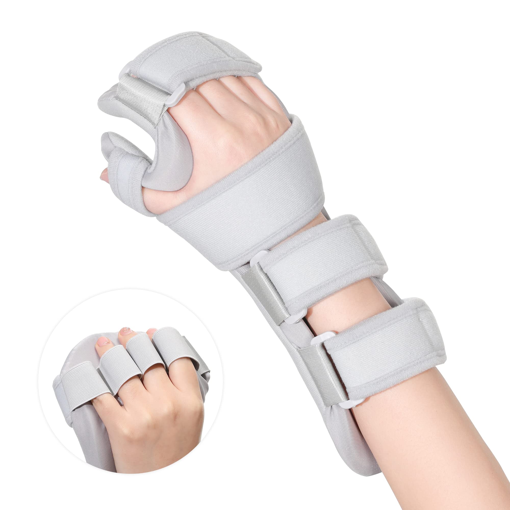 Stroke Resting Hand Splint - Night Immobilizer Wrist Finger Brace for Flexion Contractures, Functional 5 Finger Stabilizer Wrap - for Muscle Atrophy Rehab, Arthritis, Tendonitis, Carpal Tunnel Pain