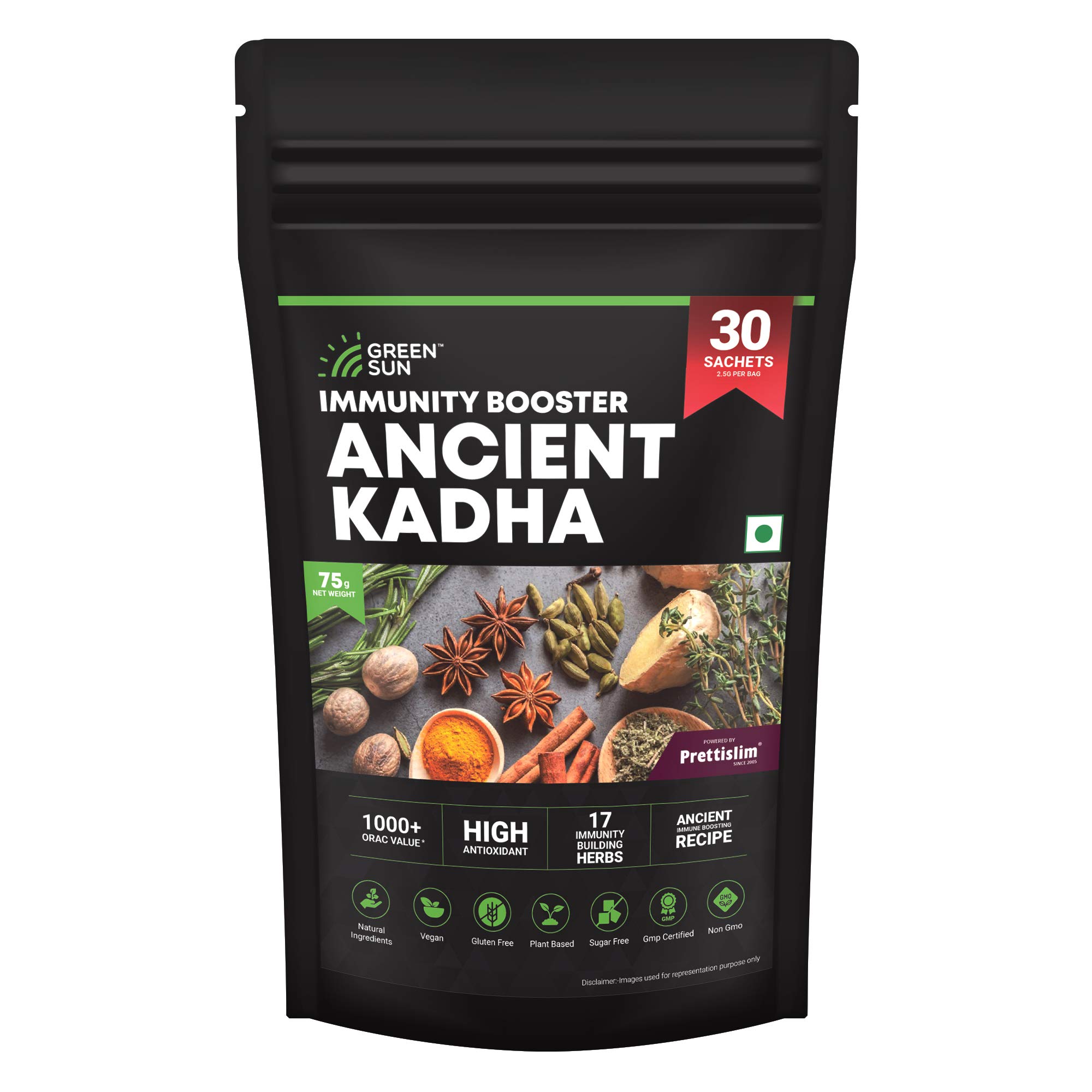 GREEN SUN Immunity Booster Ancient KADHA | KADA | Powder | 30 Instant Mix SACHETS | Ayush Recommended Herbal Kwath| Immune Boosting Shots | +1000 ORAC Value