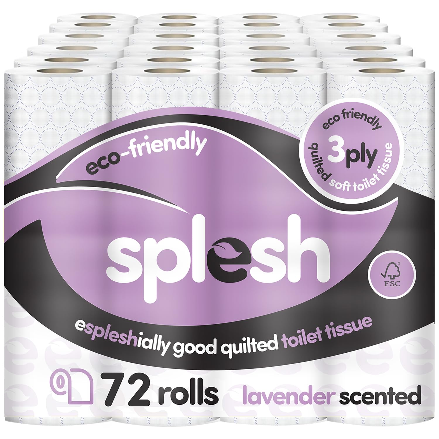 Splesh by Cusheen 3-ply Toilet Roll-Lavender Fragrance 72 Pack Soft, Quilted Bulk Toilet Tissue & Loo Rolls- Eco-Friendly Sustainably Crafted in The UK