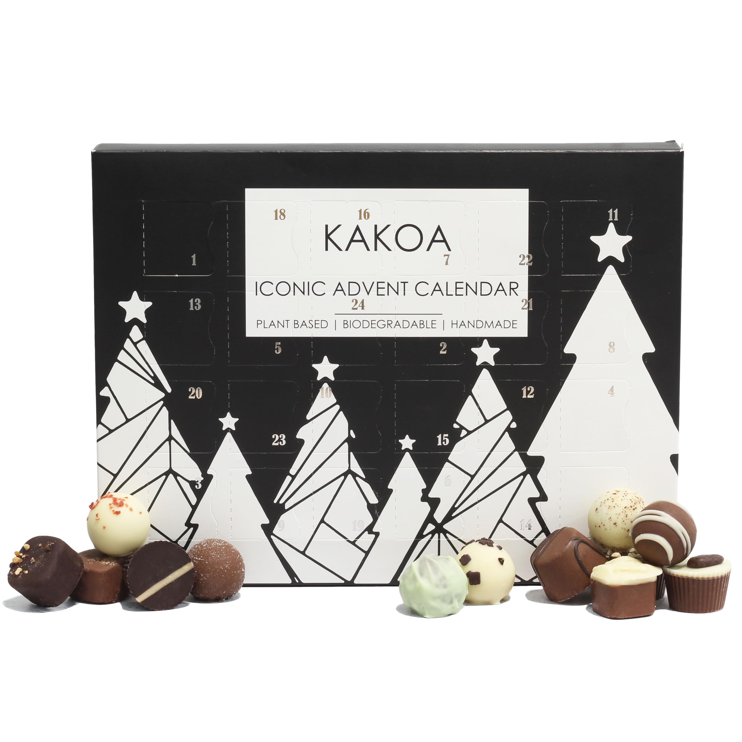 Kakoa Vegan Chocolate Advent Calendar - 24 Unique Dairy-Free Chocolates 310g | Biodegradable Packaging | Premium Dairy-Free Vegan Magazine Feature | Festive Fun For All | Great For Gifting