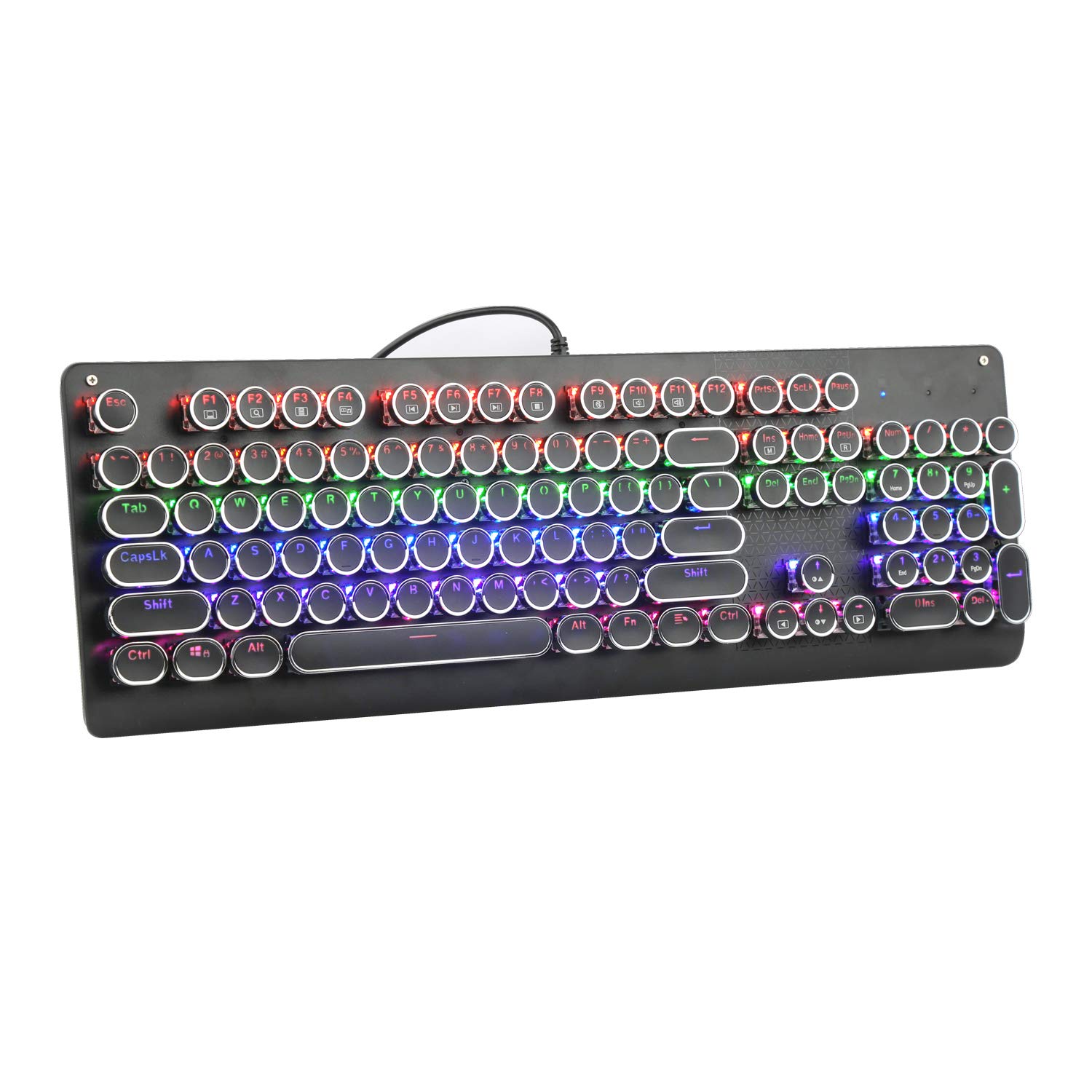 E-YOOSO Wired Mechanical Keyboard with Backlit, Blue Switch, Retro Typewriter Gaming Keyboard, Light Up Letters, 104 Round Key for Game, Office, Computer, Laptop, PC, Desktop