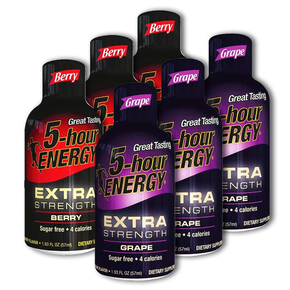 5 Hour Energy, 3 Extra Strength Berry + 3 Extra Strength Grape, 6 Count