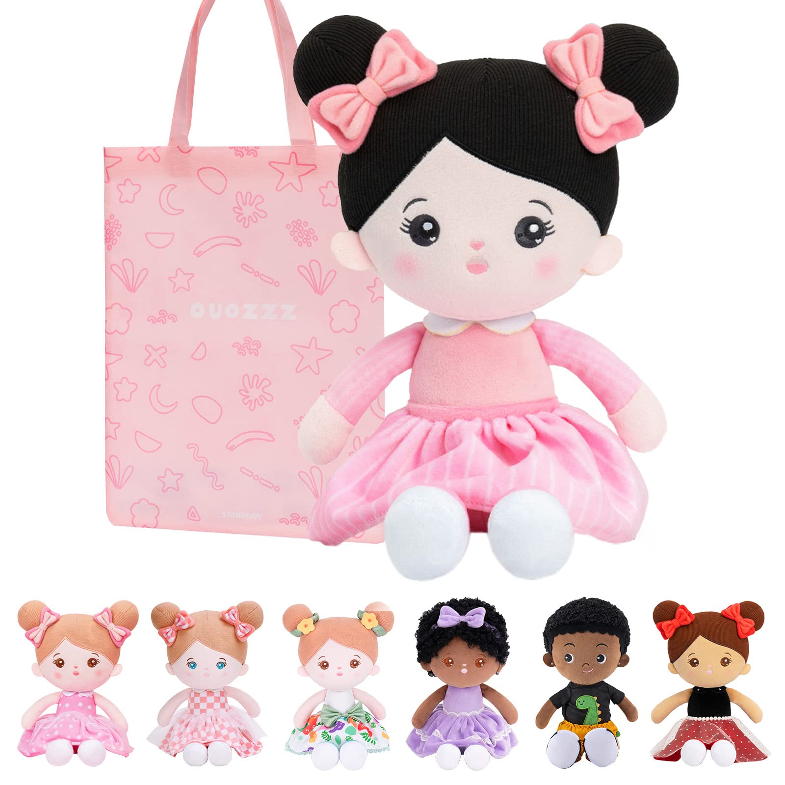 15" Soft Baby Doll for Girls - First Baby Doll Plush Rag Doll Sleeping Cuddle Buddy Doll Black Hair Toy for Kids