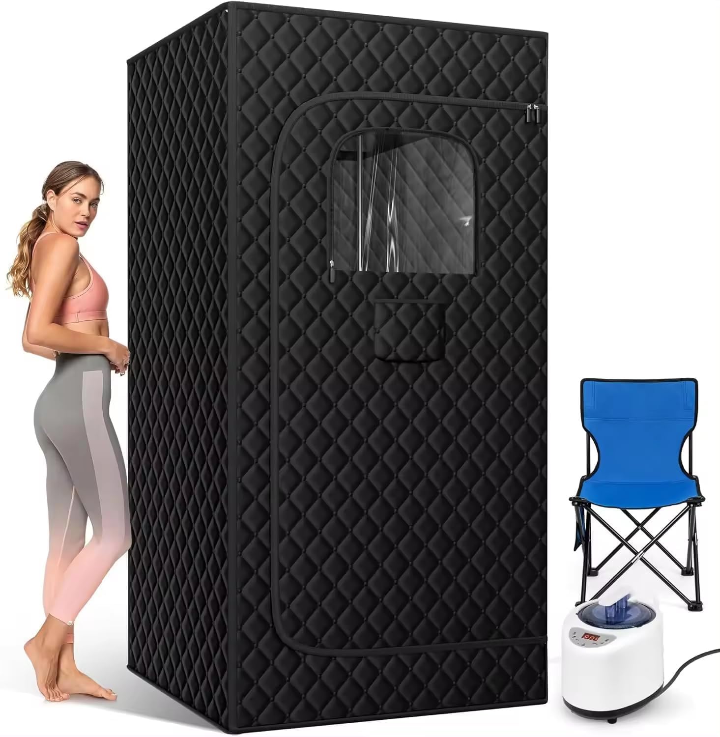 Portable Sauna Tent, Portable Sauna for Home Sauna Box with 3L 1200 W Steam Generator, Remote Control, Foldable Chair (Black)