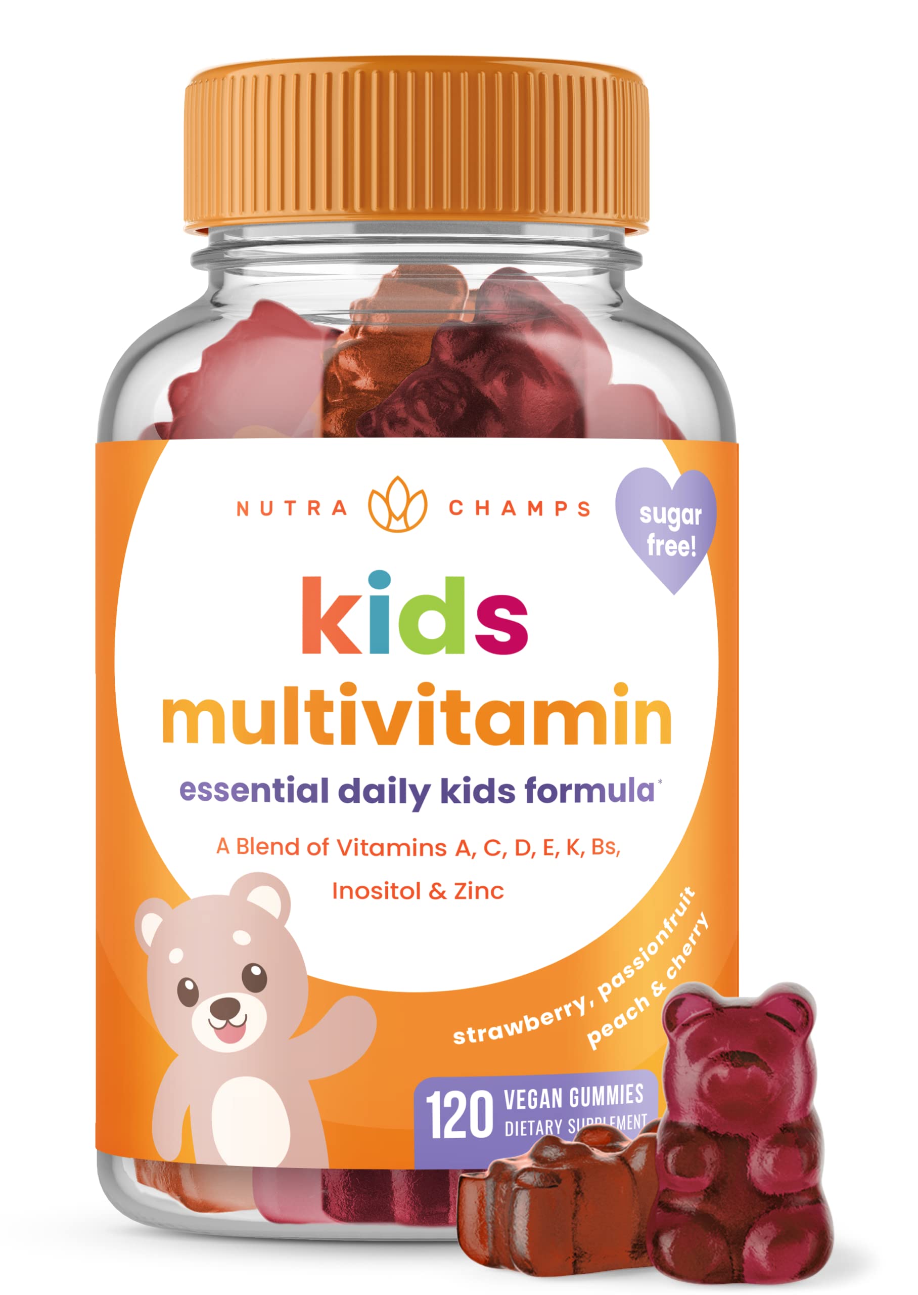 NutraChampsKids Multivitamin Gummies | Multivitamin for Kids | 120 Gummy Vitamins for Kids | Sugar Free Kids Vitamins Gummy Multivitamin | Vegan & Non-GMO | Strawberry, Passionfruit, Peach & Cherry