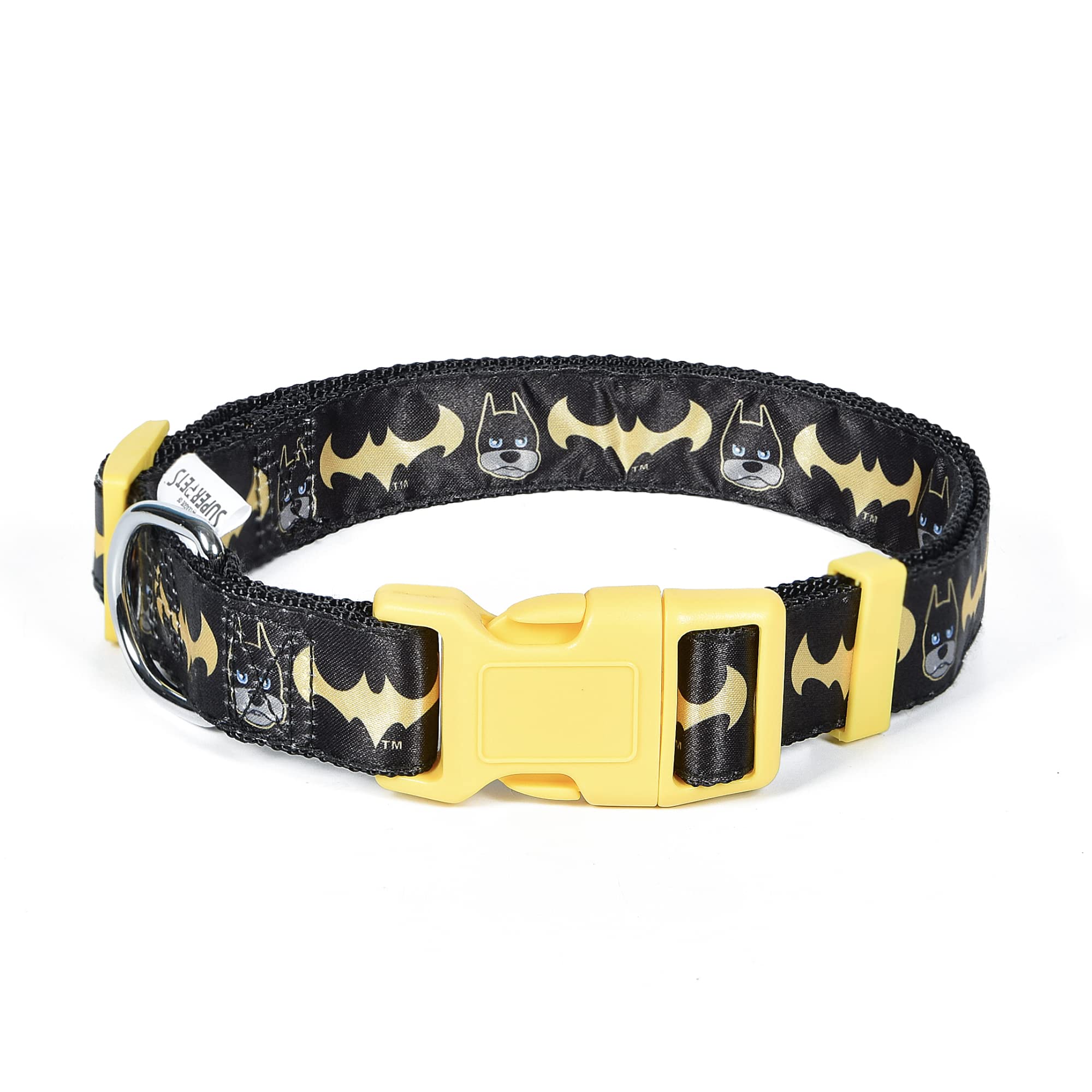 DC ComicsLeague of Super-Pets Ace Batman Dog Collar, Medium |Officially Licensed DC League of Super-Pets Dog Collar |Medium Dog Collar DC League of Super-Pets Ace Bat Hound Batman Style with D-Ring