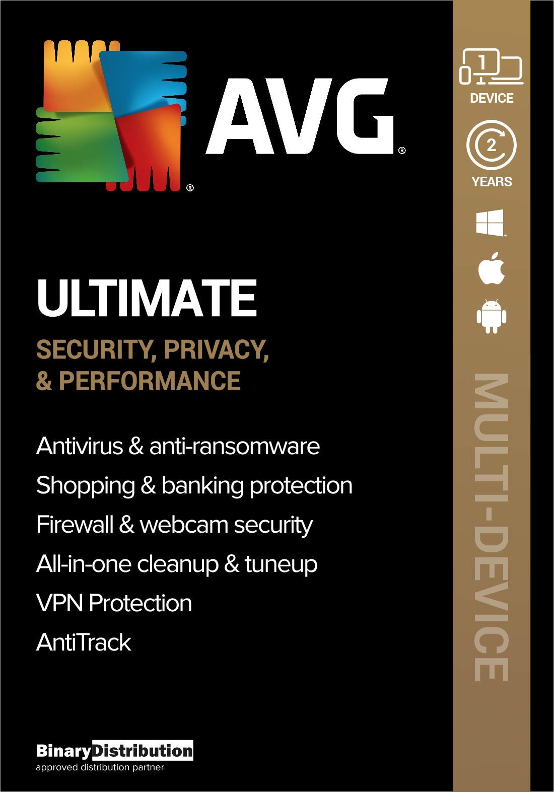 AVG Ultimate 2023, 1 Device 2 Years, Antivirus+Cleaner+VPN+AntiTrack, [PC/Mac/Android] [License]