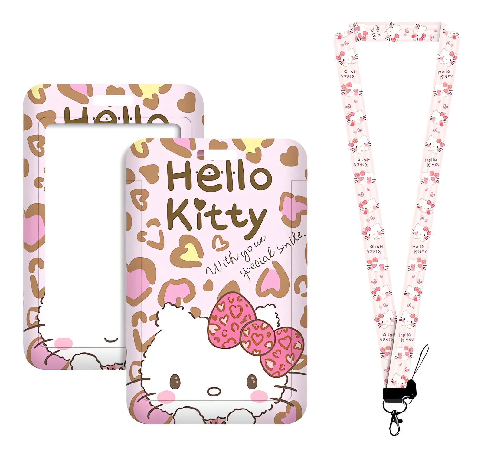 Cartoon ID Badge Holder with Lanyard, Cute Name Tag ID Card Case for Women Girls