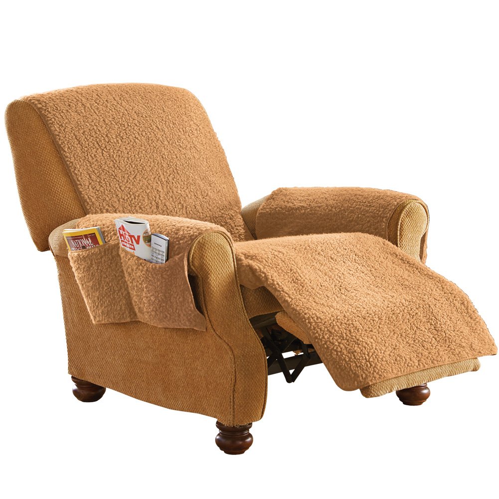 Fleece Recliner Furniture Protector Cover with Pockets, Tan