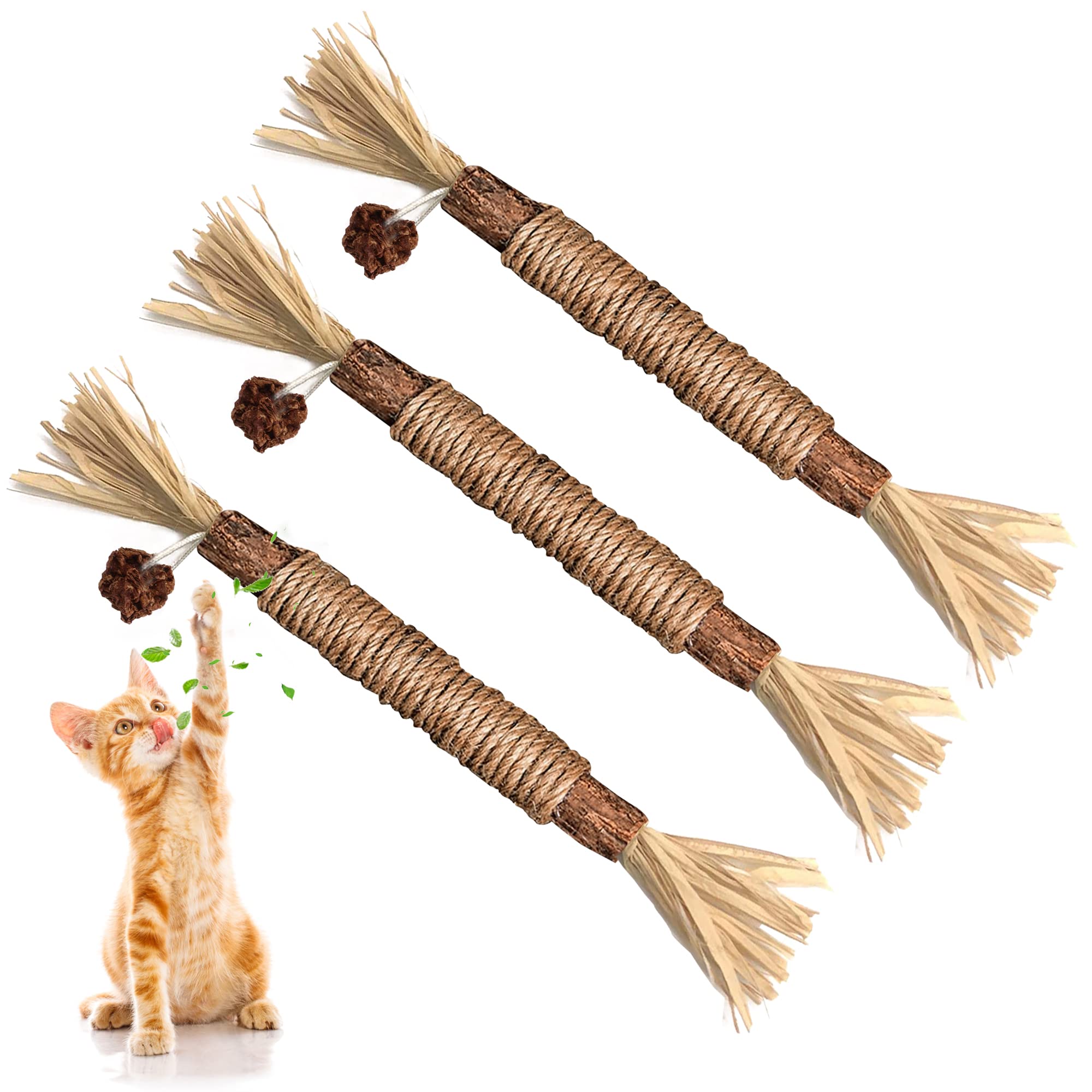 3 Pack Silvervine Cat Toy, Silvervine Sticks Cat Toys for Indoor Cats, Cat & Kitten Chew Toys for Aggressive Chewers, Cat Dental Toy for Kitten Teeth Cleaning, Matatabi Silvervine for Cats