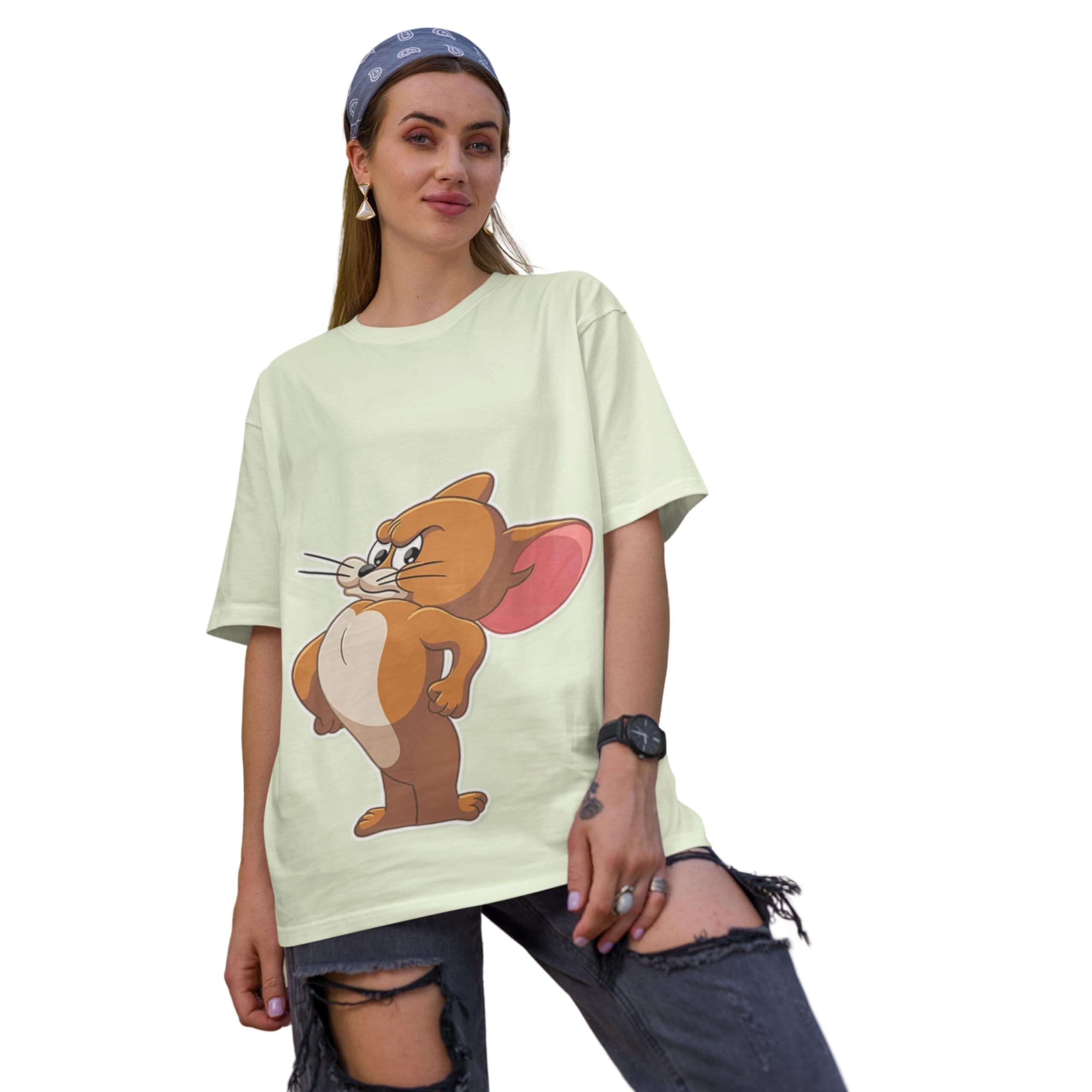 Cartoon Feisty Fashion: Angry Jerry Oversized Round Neck Premium Cotton Tee