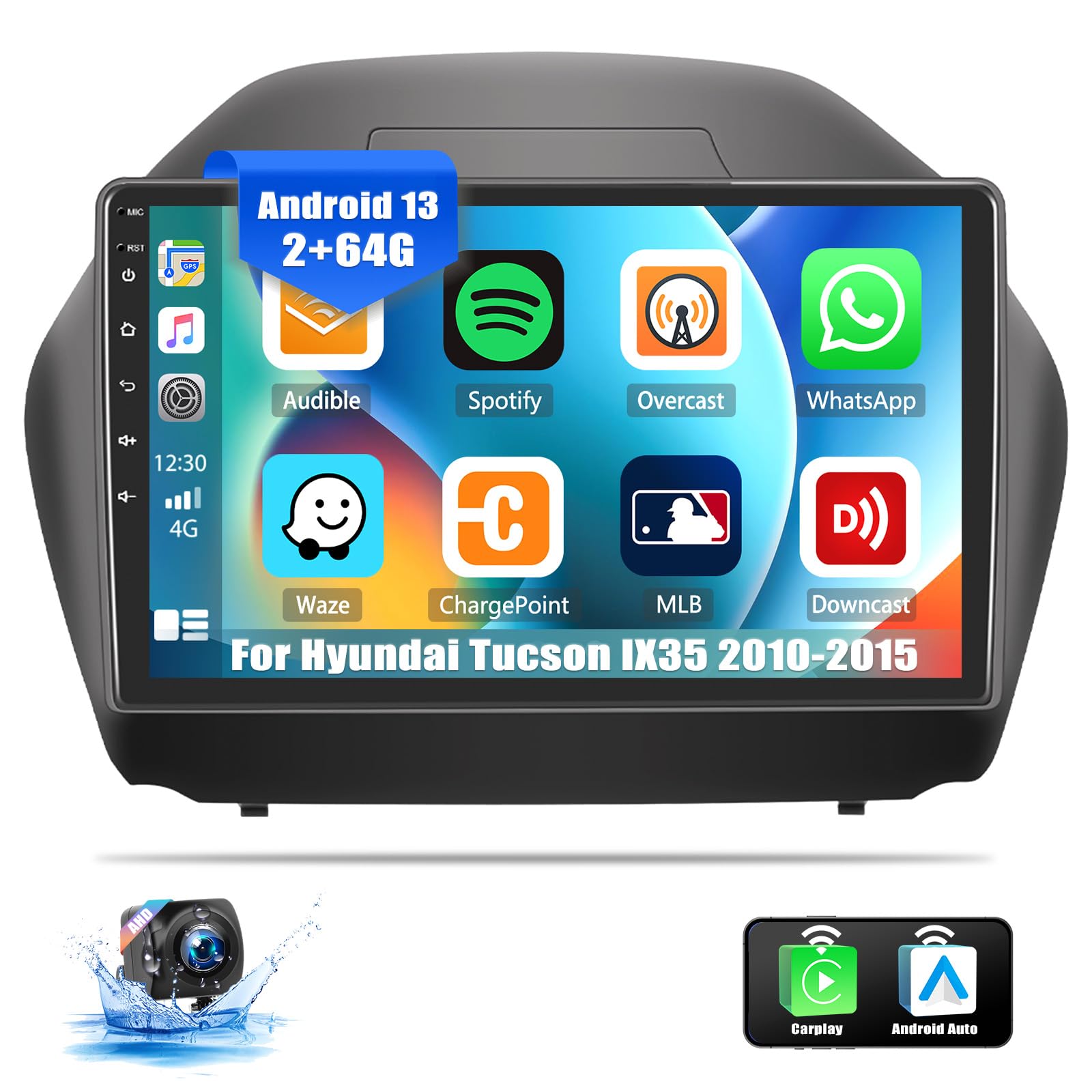 [2+64G] Android 13 Car Stereo for Hyundai Tucson IX35 2010-2015 with Apple Carplay&Android Auto,10.1 Inch Touch Screen Car Radio with GPS WiFi Bluetooth FM/RDS Dual USB/AUX-in+Backup Camera