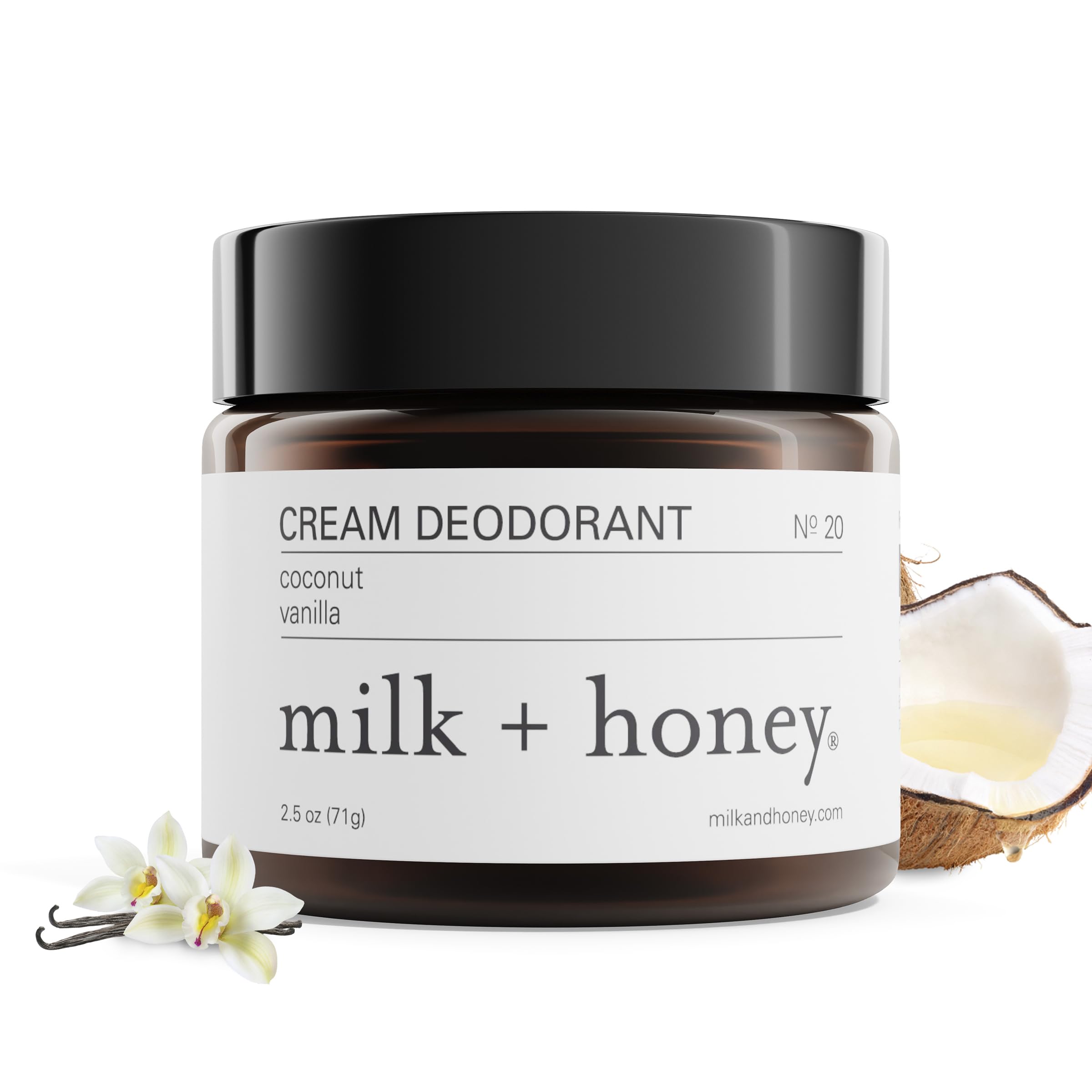 milk + honey Cream Deodorant No. 20, Aluminum Free Deodorant with Coconut and Vanilla, Natural Deodorant for Men and Women, for All Skin Types, 2.5 Oz