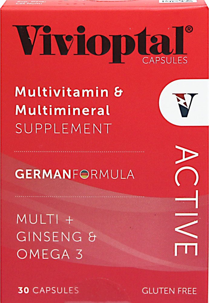 Vivioptal Active, 30 Softgels, Ginseng & Omega 3, Multivitamin & Multimineral, Gluten Free, German Formula