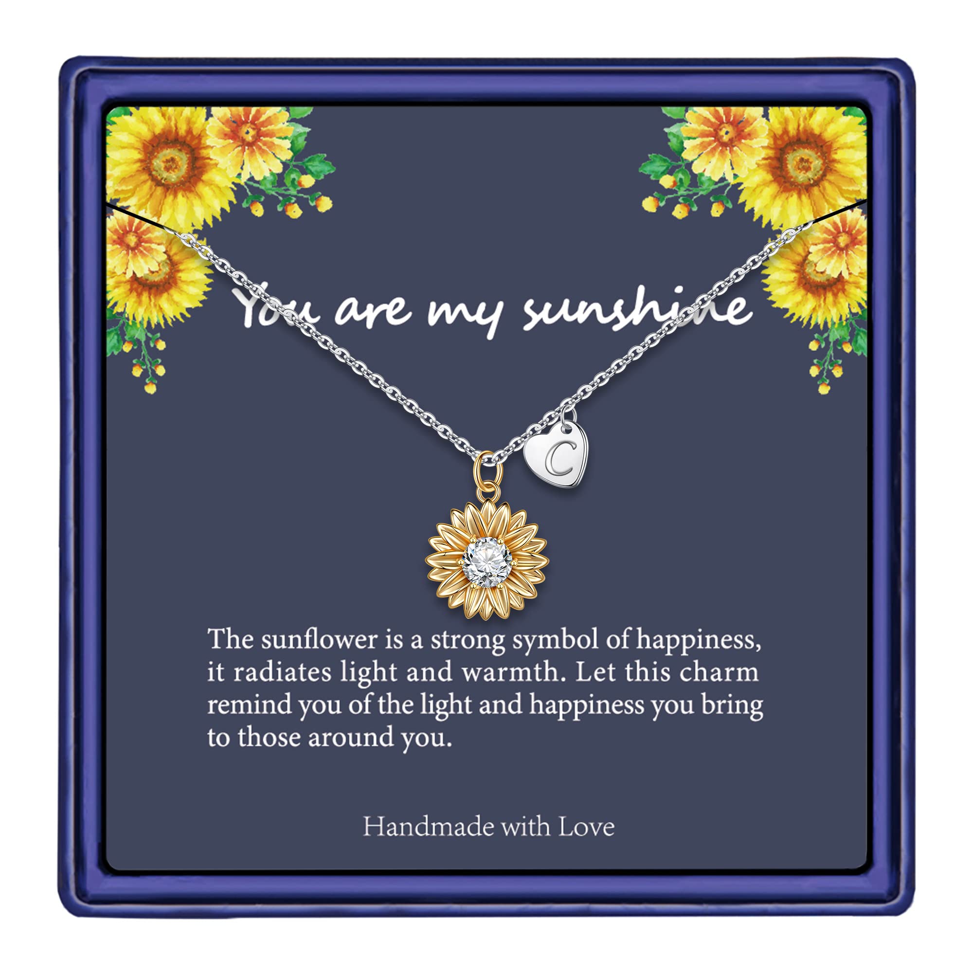 MONOZO Initial Sunflower Necklace for Women Girls, 14k Gold Plated Sunflower Necklace Pendant CZ Heart Letter Initial Necklace You are My Sunshine Gifts Sunflower Jewelry for Girls