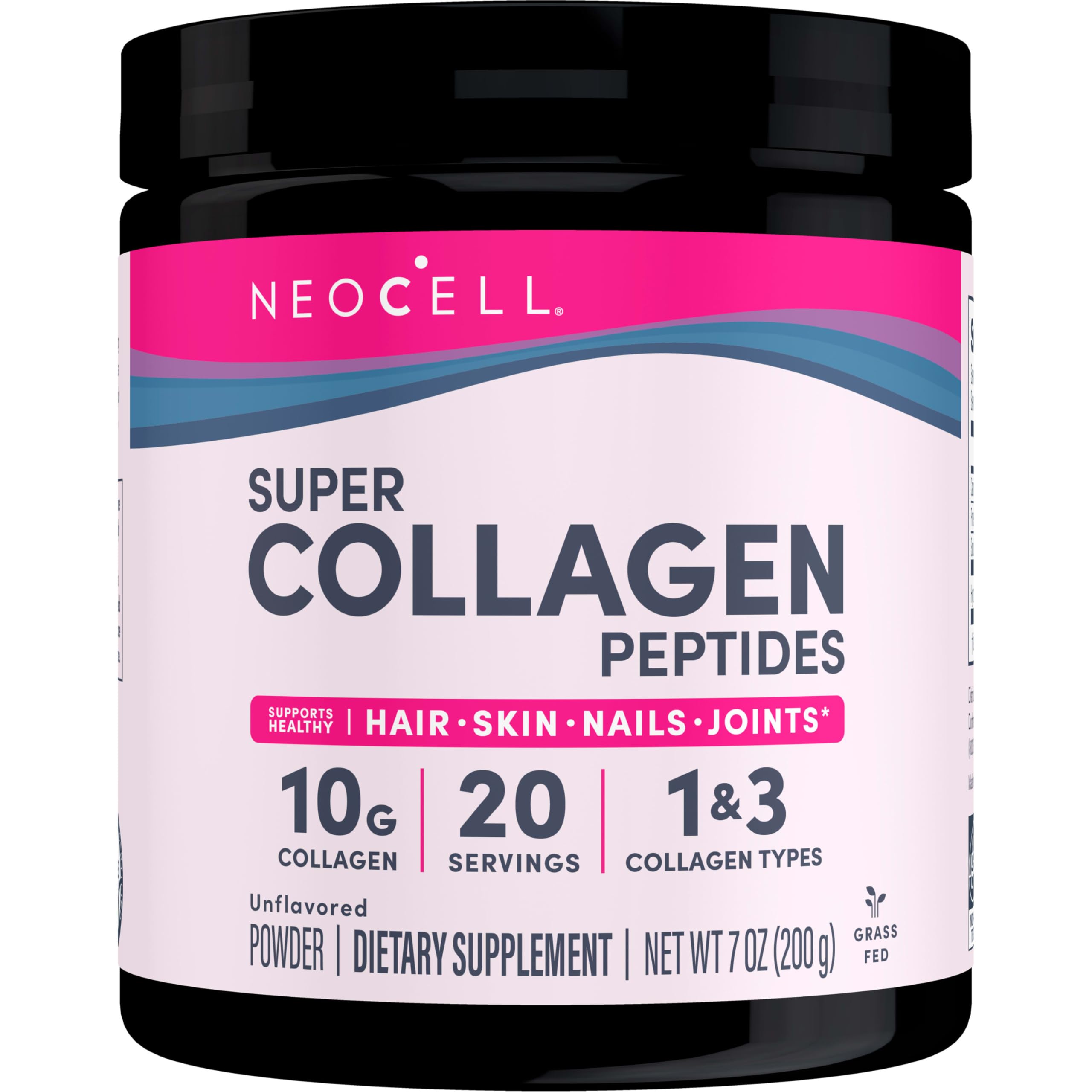 NeoCell Super Collagen Peptides, 10g Collagen Peptides per Serving, Gluten Free, Keto Friendly, Non-GMO, Grass Fed, Healthy Hair, Skin, Nails and Joints, Unflavored Powder, 7 oz., 1 Canister