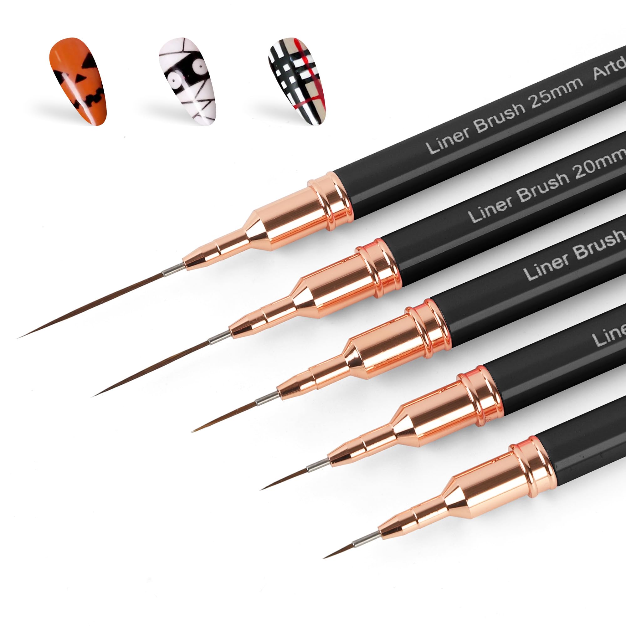 Artdone Metallic Nail Art Pens, Liner Brushes Set, 5PCS Black Color Nail Tools For Long Lines, Thin Details, Fine Drawing, Liner Brush UV Gel Polish Painting Nail Design Sizes 5/8/12/20/25mm