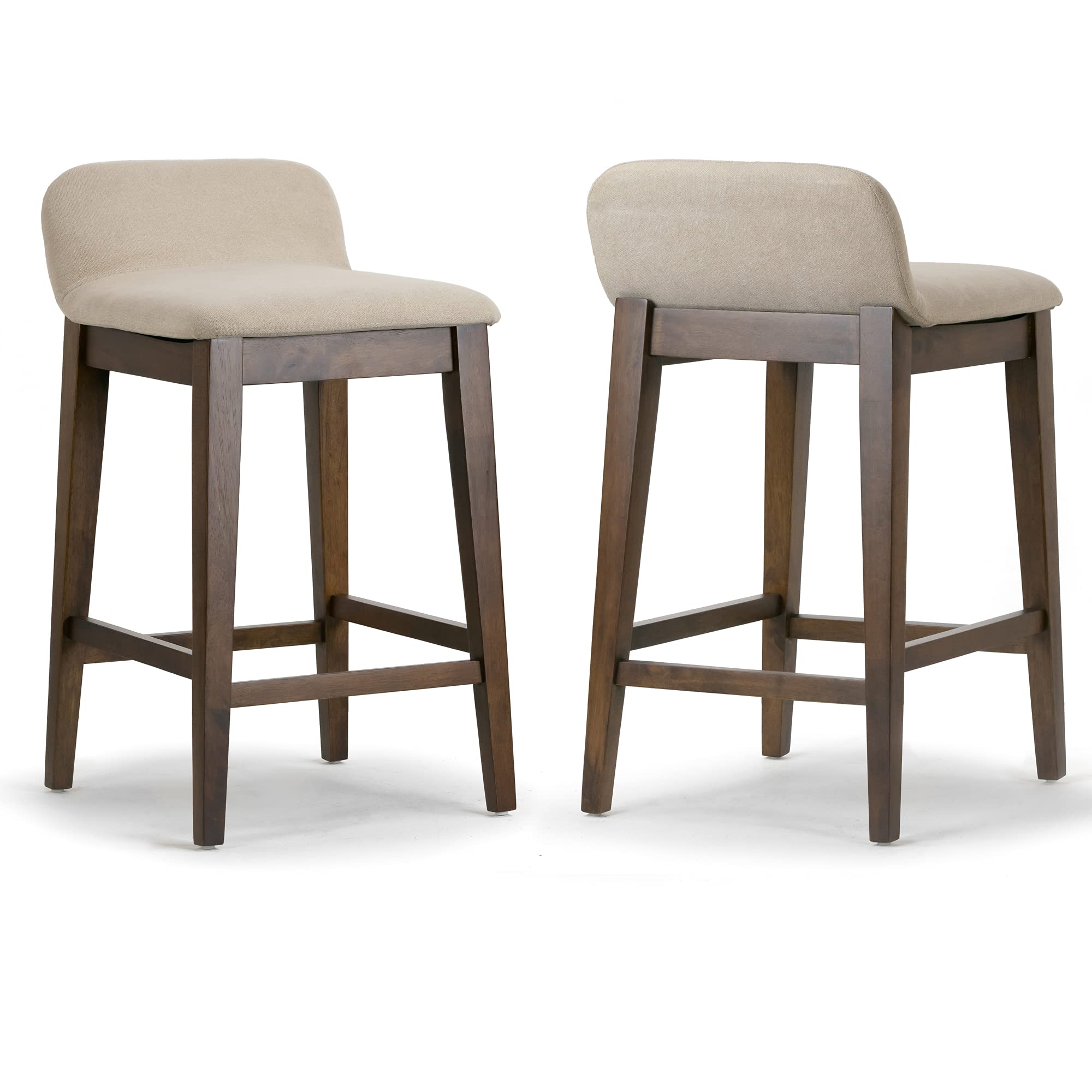 Set of 2 Atia Dark Brown Rubberwood Counter Stool with Low Back Fabric Seat