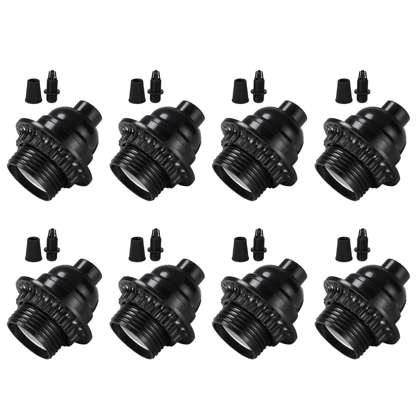 Black E26/ E27 Light Sockets, Retro Edison Lamp Holder with E26 Medium Screw, 200℃ Heat Resistant Standard Screw-in Lamp Socket for Vintage Edison Bulbs Pendant Lamp (8PACK)