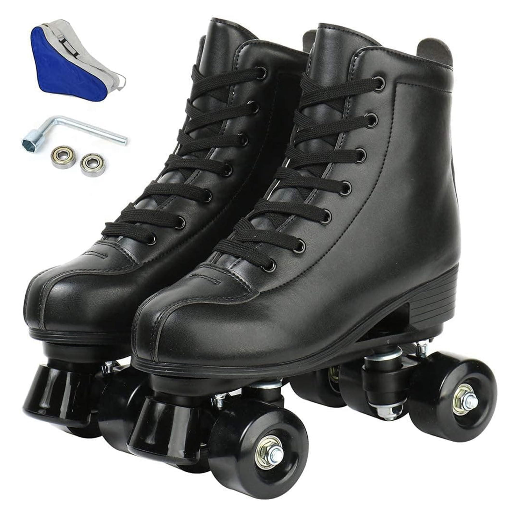 Unisex Roller Skates PU Leather Classic Adjustable High-top Roller Skates Double Row Four Shiny Wheels for Womens Mens Boys and Girls