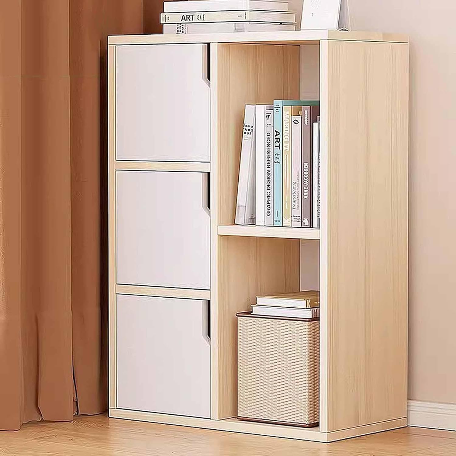 blueland Bookshelf Cabinet, Multi Storage Rack with Doors, Simple Bucket for Bedroom, Bookcase for Living Room, Floor-Standing Cabinet Home, office & School (wooden)