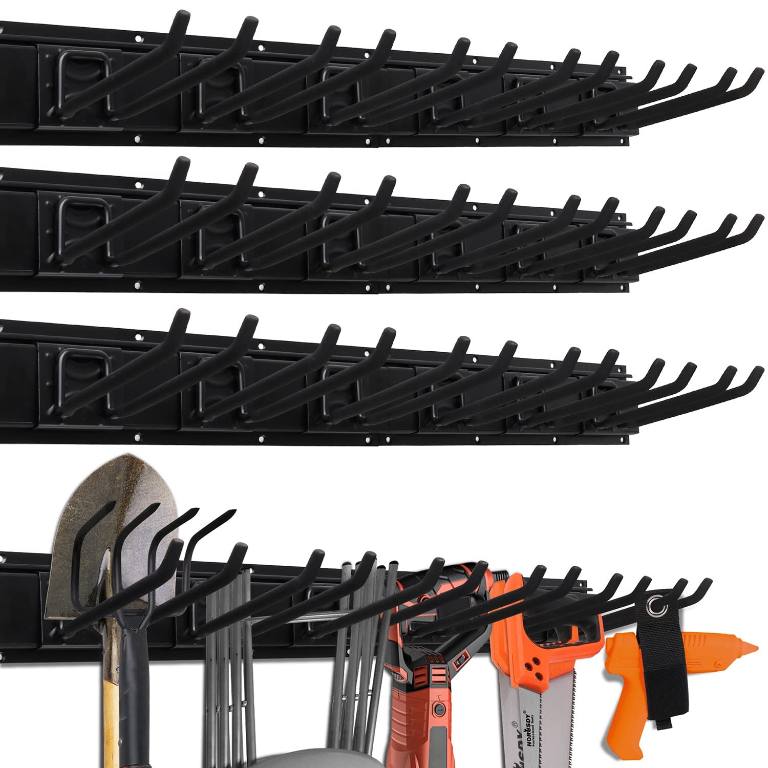 HORUSDY 64-Inch Heavy Duty Garage Organization Rack, 4 Packs Rails and 9 Adjustable Hooks, Tool Organizer Rack with Heavy Double Hooks Tracks Max Load 600LB